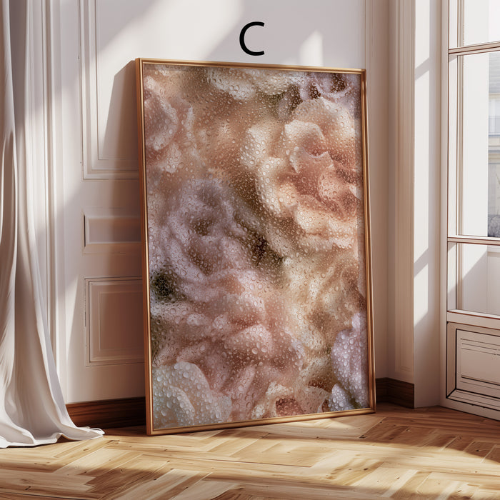 Geschenkidee · Rosen hinter Glas und Wassertropfen Poster Ästhetische Natur Fotografie · Dekoprint ohne Rahmen | JUSTGOODMOOD
