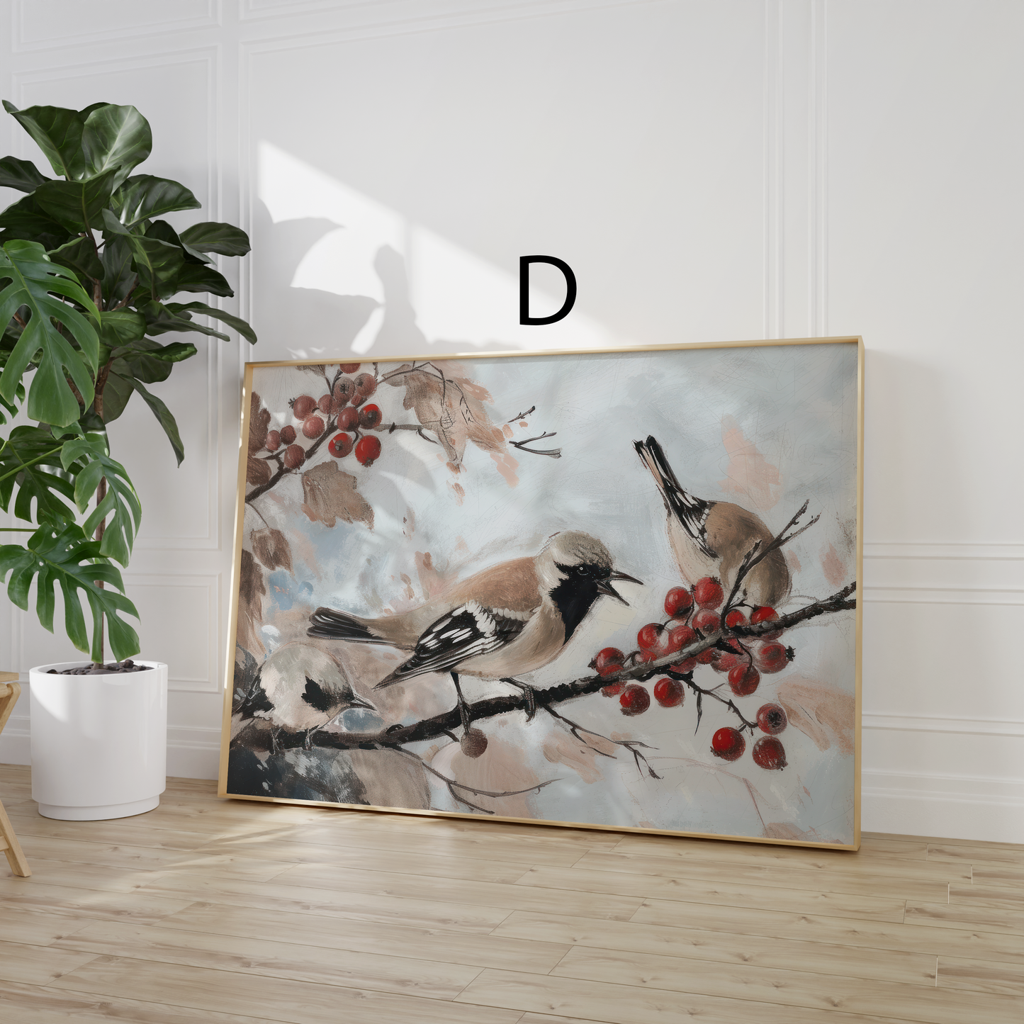 Moderne Natur Poster · Geschenkidee · Pilze Vögel Äpfel Winterlandschaft · Dekoprint ohne Rahmen
