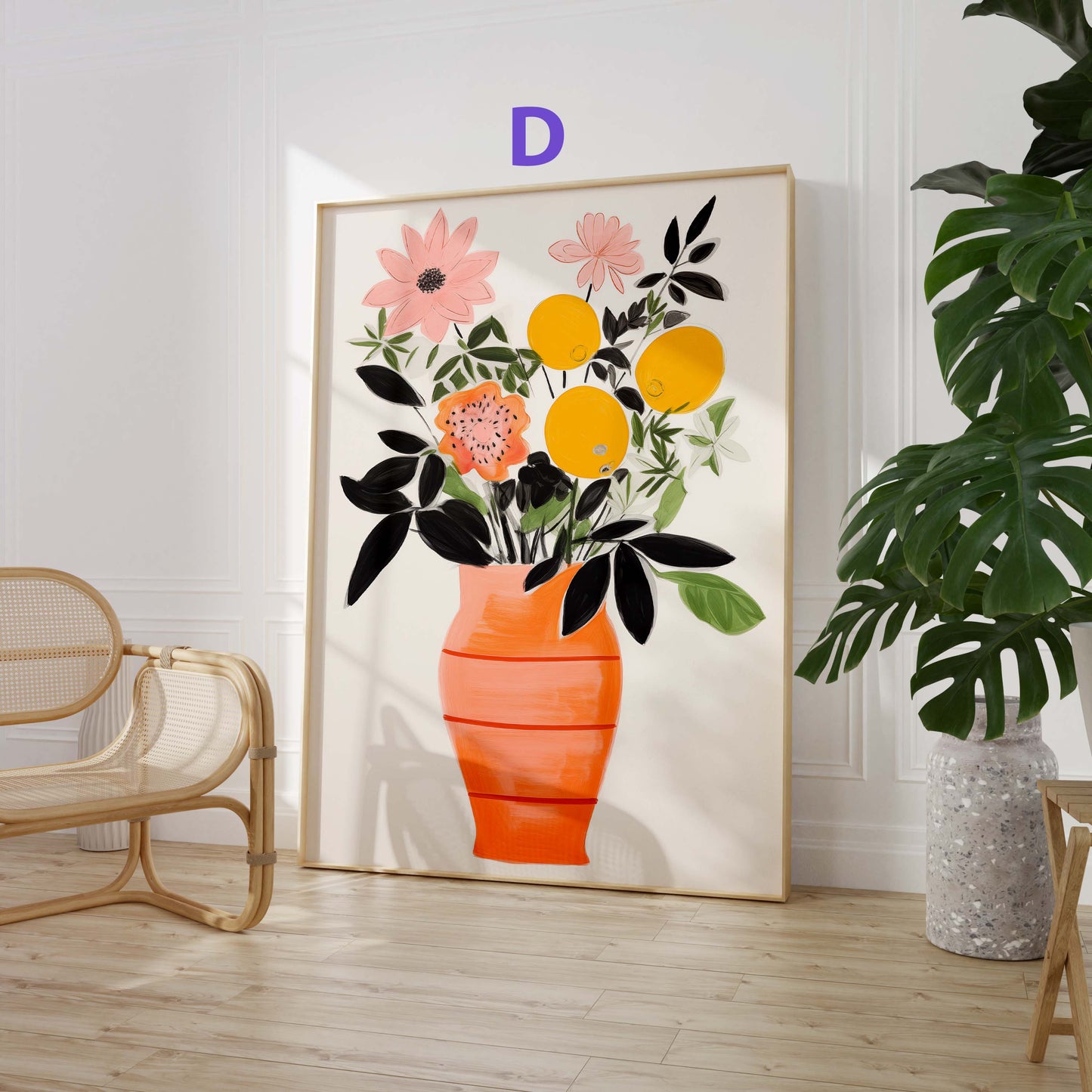 Blumen Poster · Geschenkidee · Farbenfrohe Blumenvasen und Künstlerische Floralkunst im Modernen Stil · Dekoprint ohne Rahmen