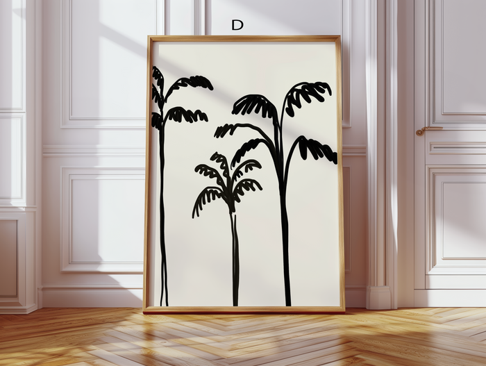 Mid-Century-Poster mit Palmen und Figuren