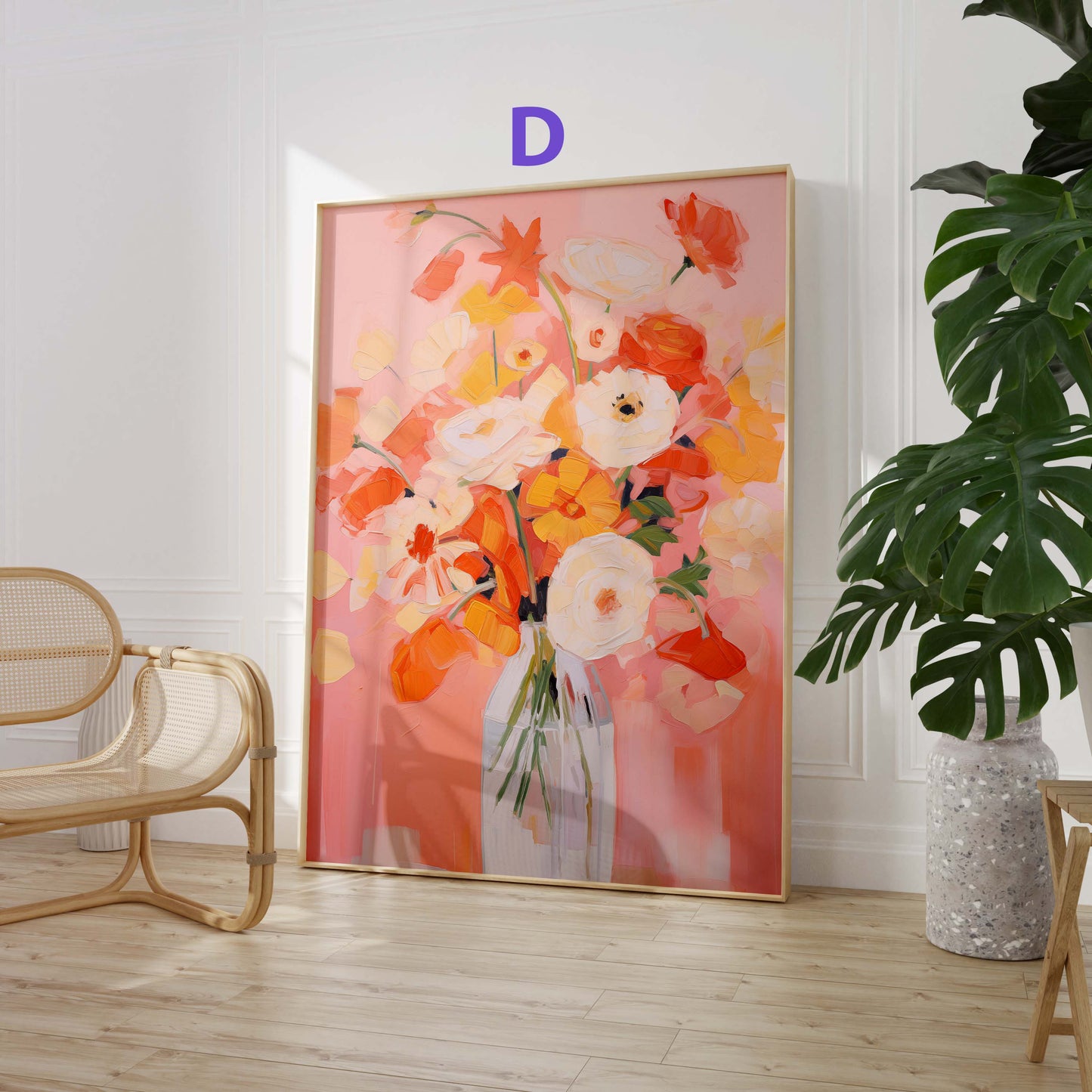 Blumen Poster · Geschenkidee · Korallenrosa Blüten · Romantische Floralkunst Aquarelloptik · Dekoprint ohne Rahmen