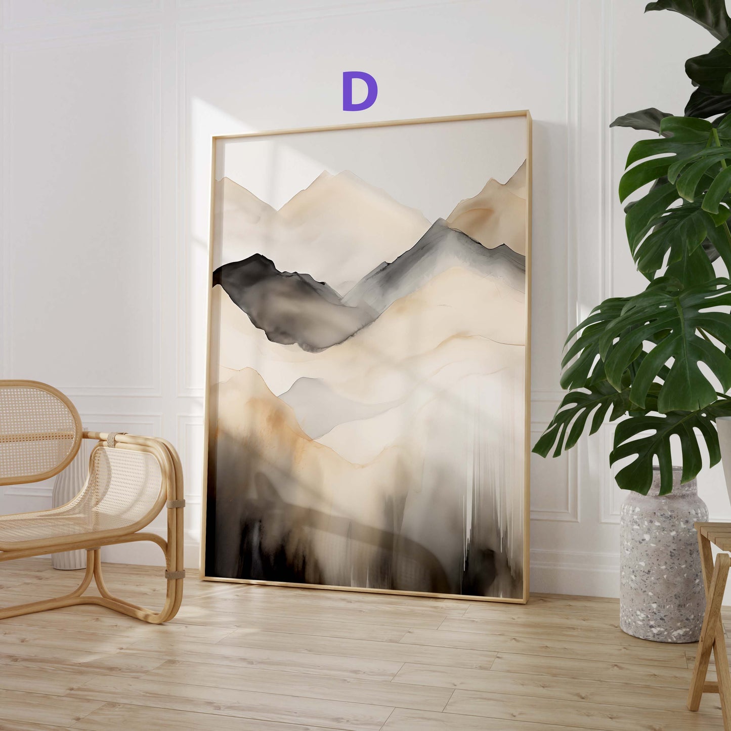 Aquarell Landschaft Poster · Geschenkidee · Nebelige Berge und Ruhige Naturkunst · Elegante Wanddeko für Wohnzimmer · Print ohne Rahmen