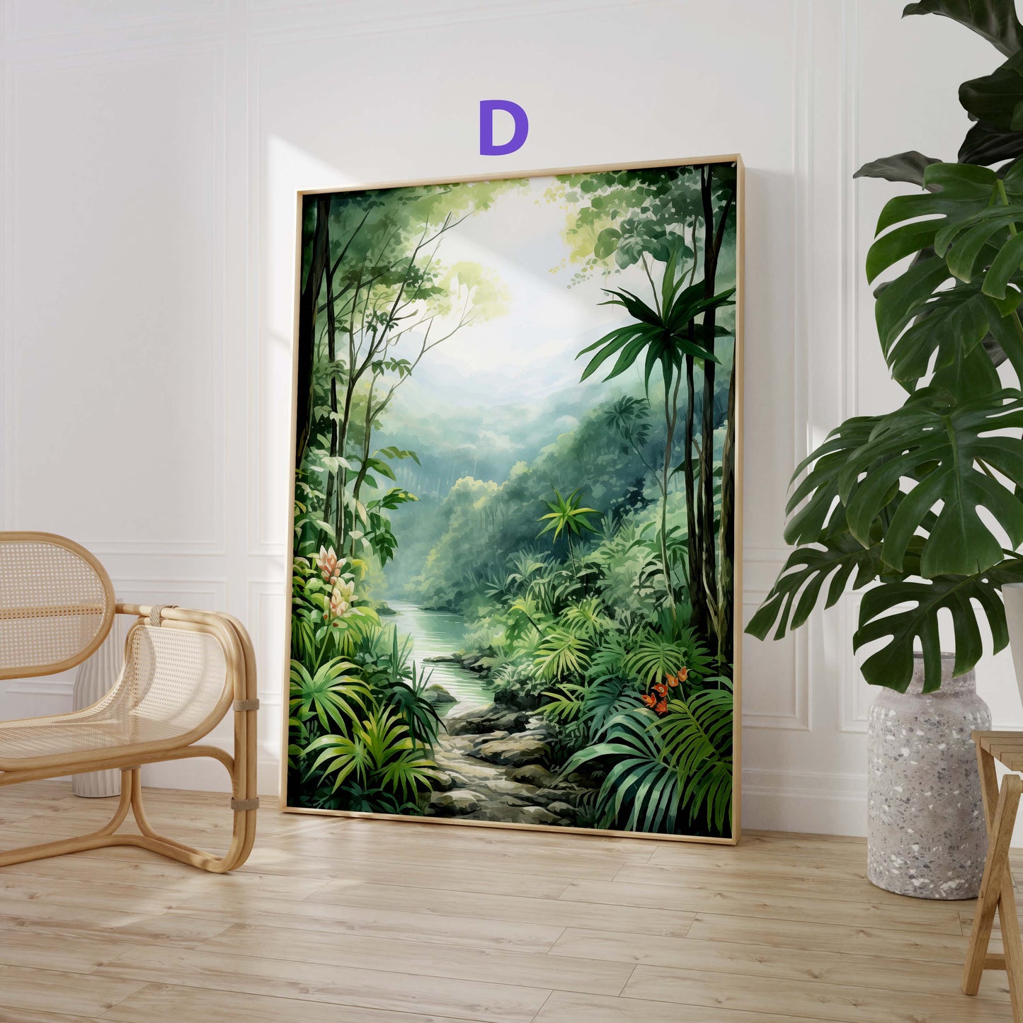 Safari Dschungel Poster · Geschenkidee · Faultier, Elefant und Tropische Pflanzen · Wohnzimmer Dekoprint ohne Rahmen