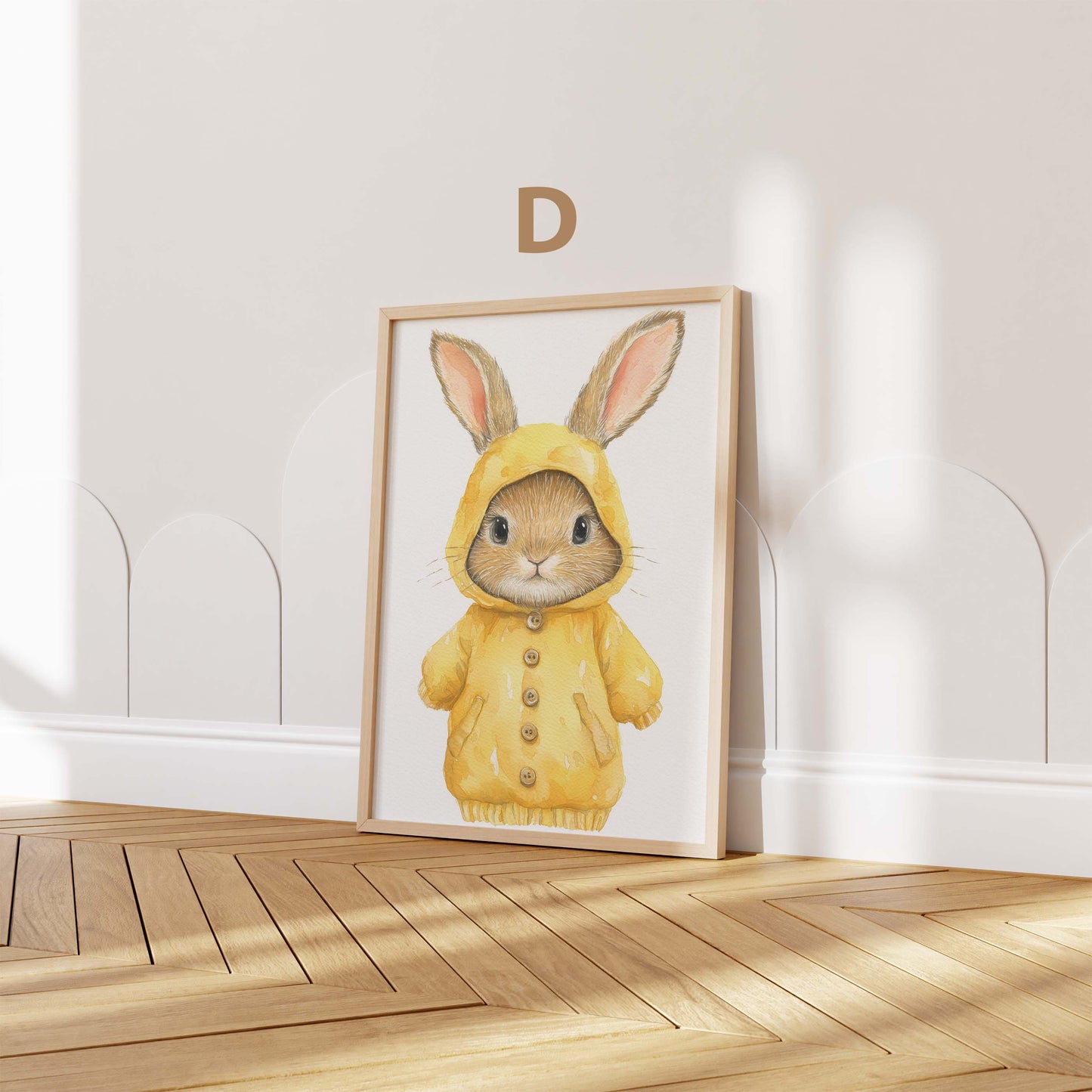 Süße Regenjacke Tier Poster · Geschenkidee · Aquarell Waldtier Illustration mit Regenmantel · Kinderzimmer Wanddeko · Print ohne Rahmen