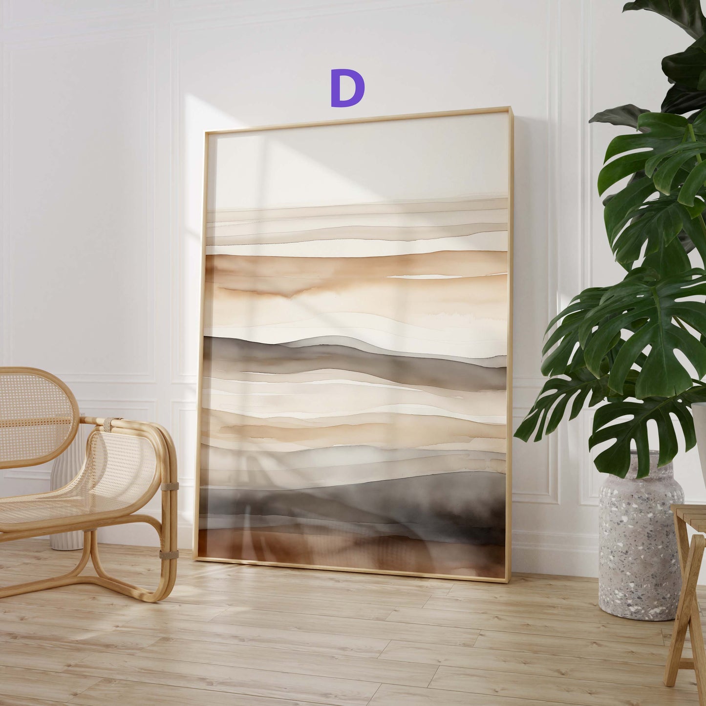 Abstrakte Beige Naturtöne Poster · Geschenkidee · Geometrische Formen und Fließende Aquarellstrukturen in Moderner Wandkunst · Dekoprint ohne Rahmen