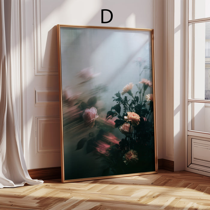 Geschenkidee · Rosen hinter Glas und Wassertropfen Poster Ästhetische Natur Fotografie · Dekoprint ohne Rahmen | JUSTGOODMOOD