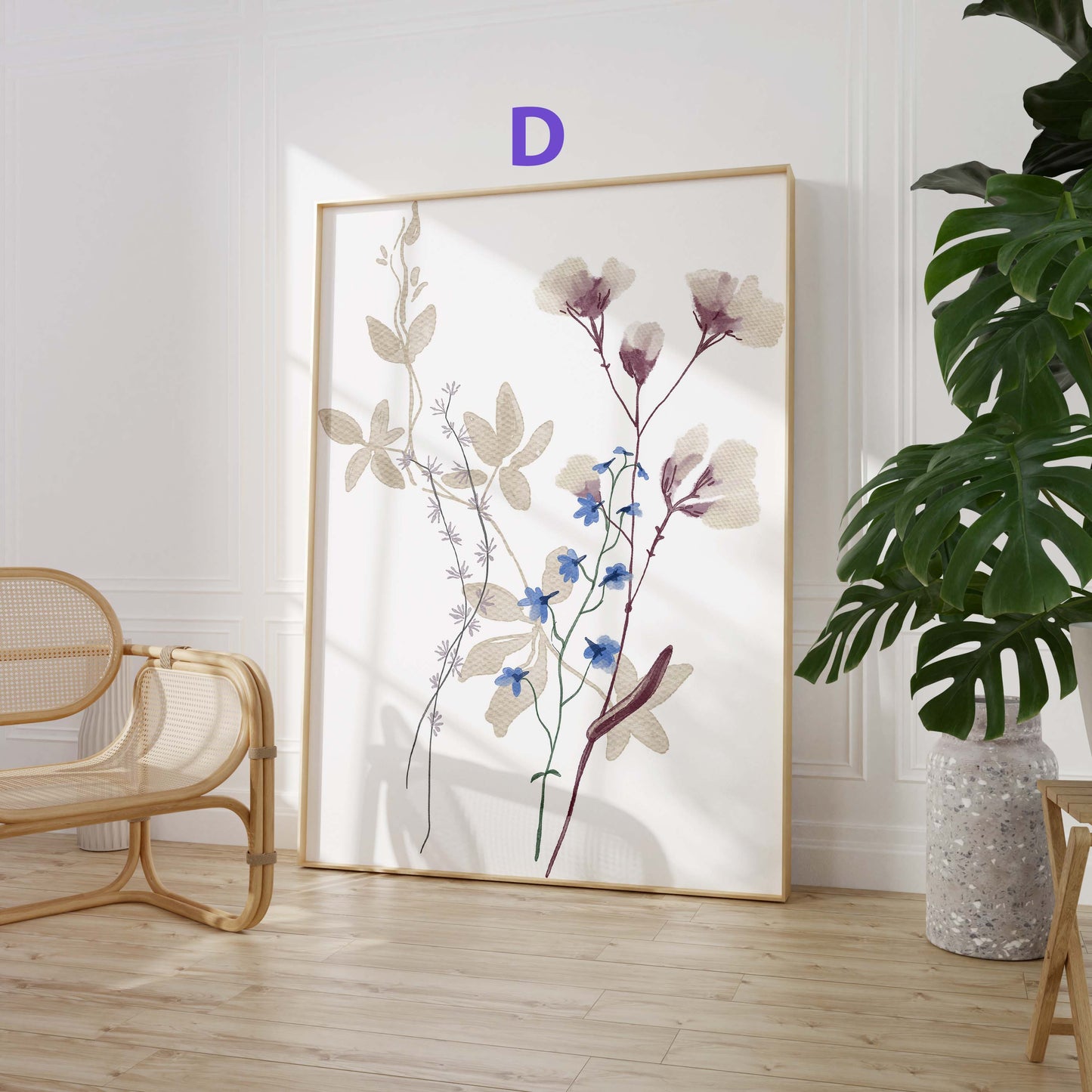 Zarte Blumen Poster · Geschenkidee · Pastellfarbene Wildblumen und botanische Pflanzenillustration · Dekoprint ohne Rahmen