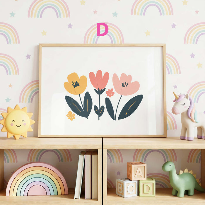 Hasen Poster mit Pastellblumen fürs Kinderzimmer