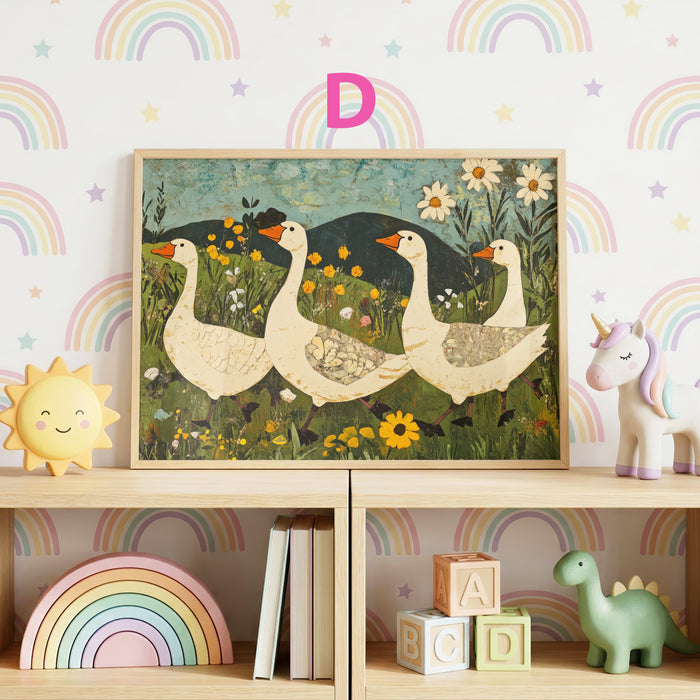 Bauernhof Tiere Poster – Hase, Schaf und Gans Deko