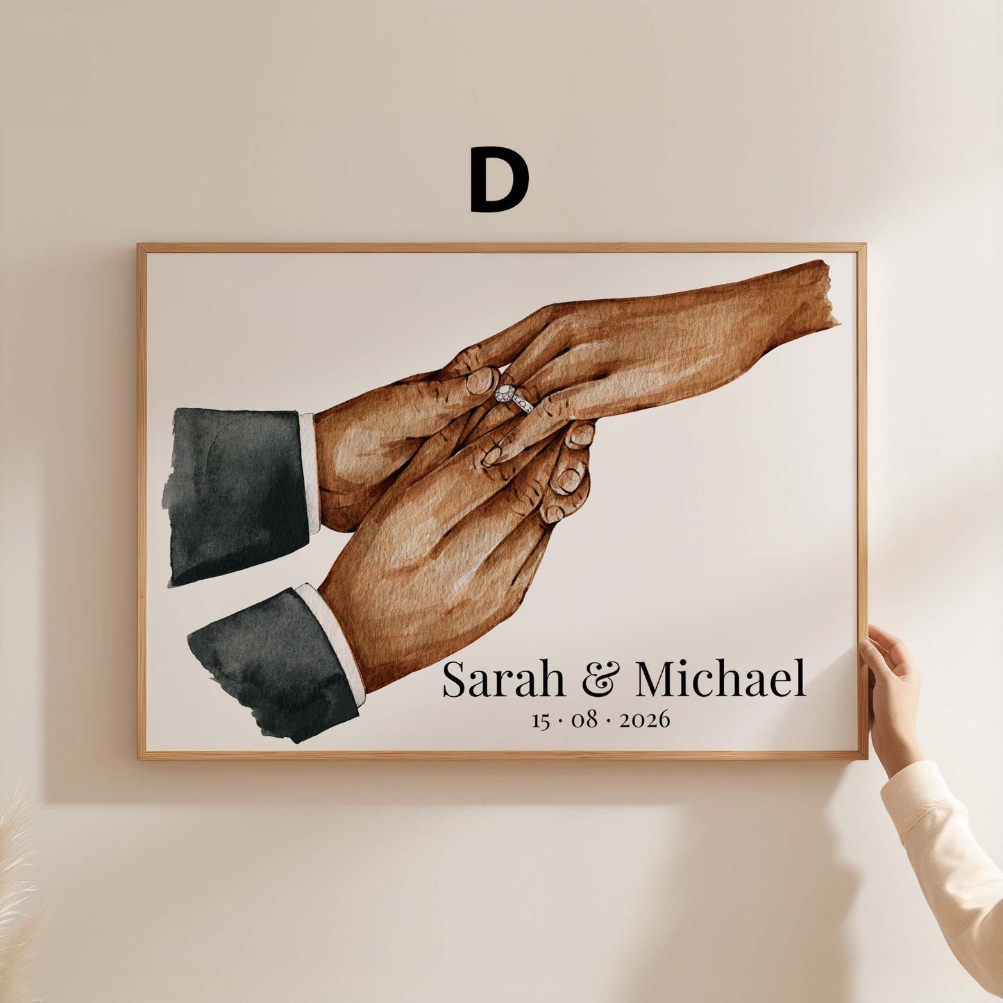 Hochzeit Hände Ring Austausch Poster · Geschenkidee · Personalisierte Namen Datum Paar Illustration · Print ohne Rahmen