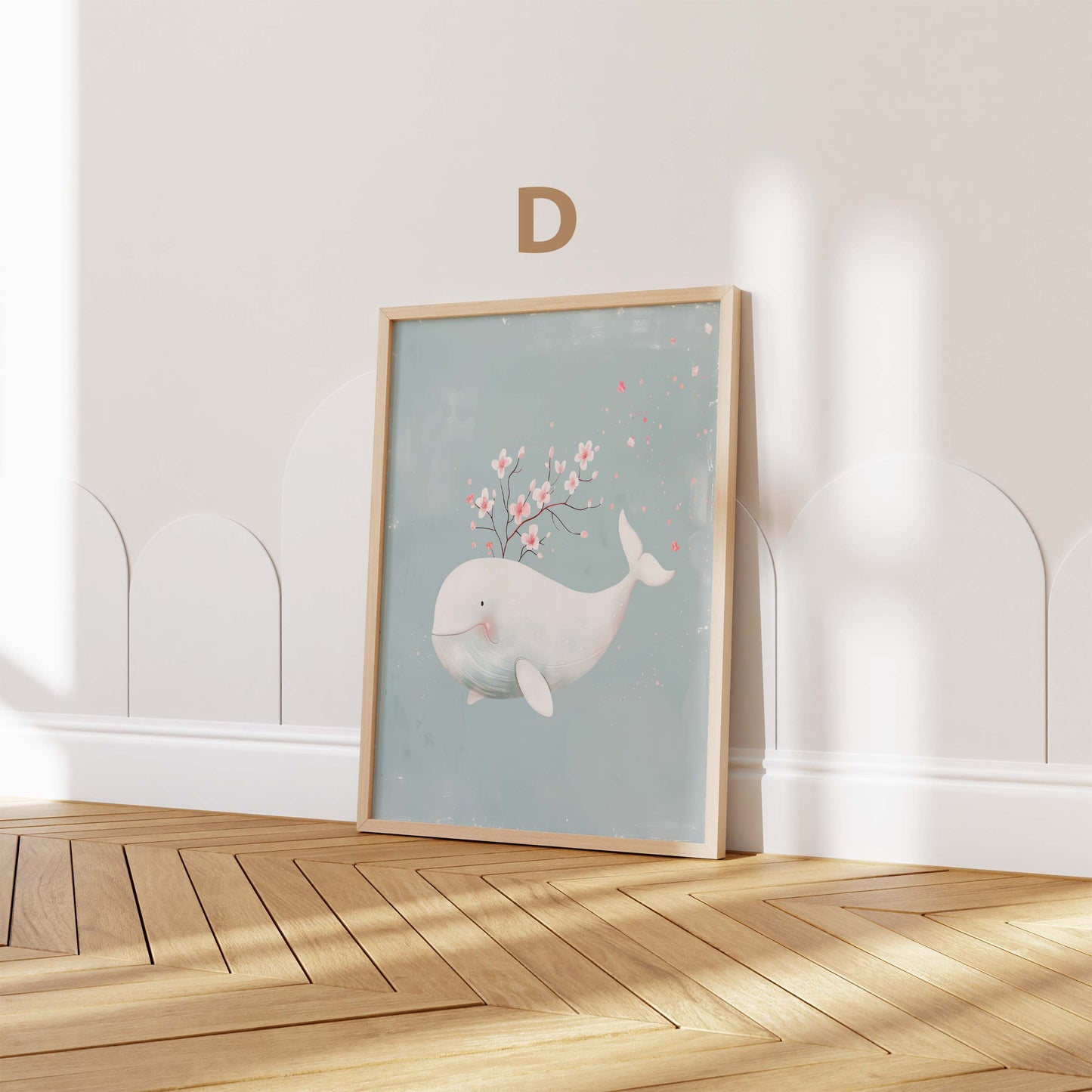 Wal und Gespenster Poster · Geschenkidee · Sanfte Illustration mit Sternen und Blüten · Kinderzimmer Deko · Dekoprint ohne Rahmen