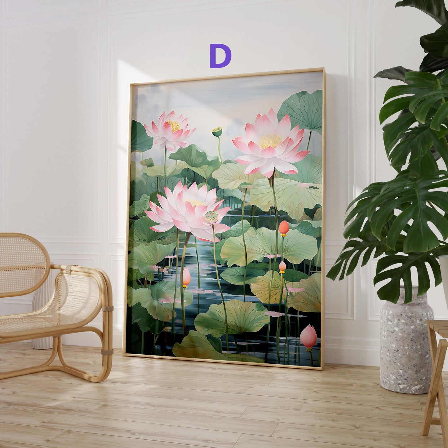 Japan Poster · Geschenkidee · Zen Kalligrafie Fuji Geisha und Lotusblüten · Dekoprint ohne Rahmen