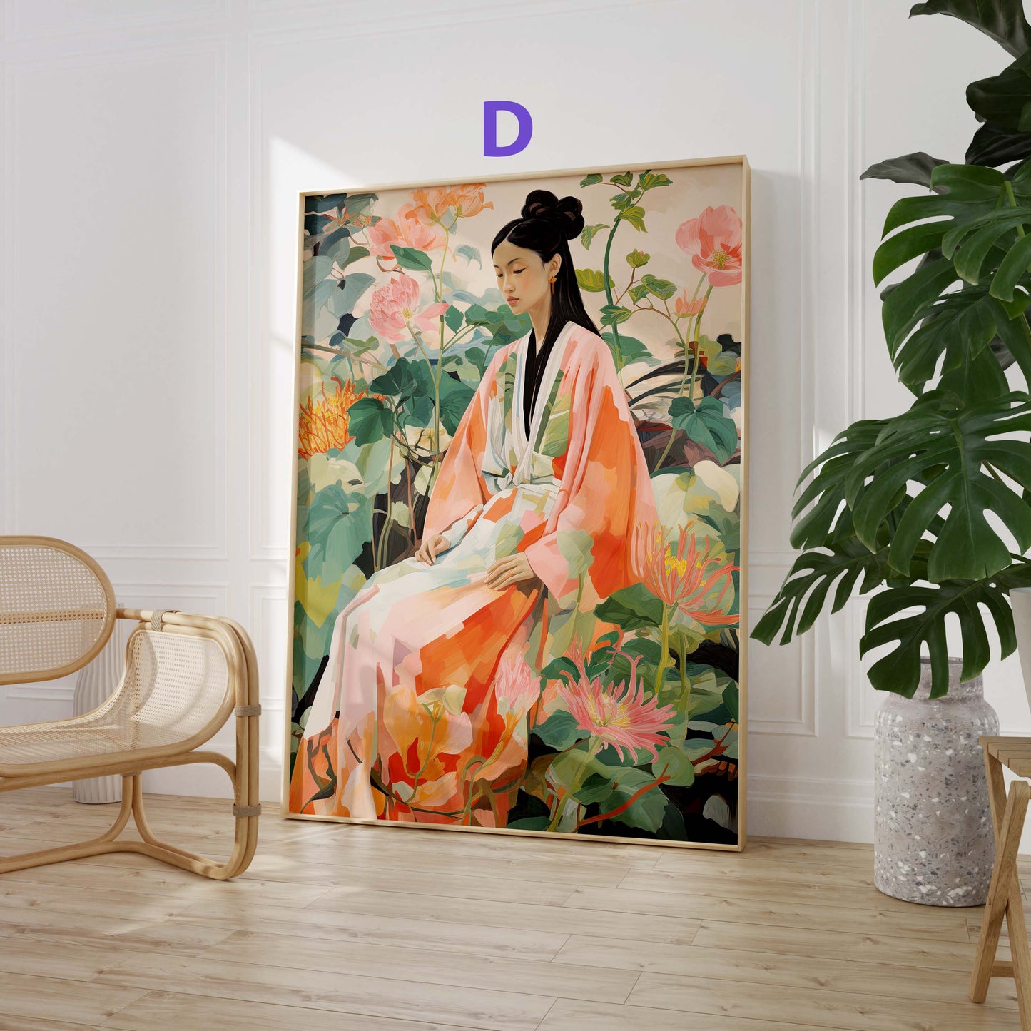 Japan Poster · Geschenkidee · Geisha Kirschblüten Koi und Lotus im Japandi Stil · Dekoprint ohne Rahmen