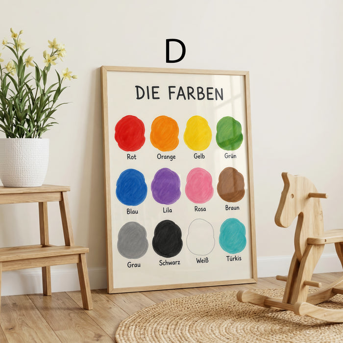 Geschenkidee · Lernposter Set für Kinder Alphabet Zahlen Formen und Farben · Dekoprint ohne Rahmen | JUSTGOODMOOD