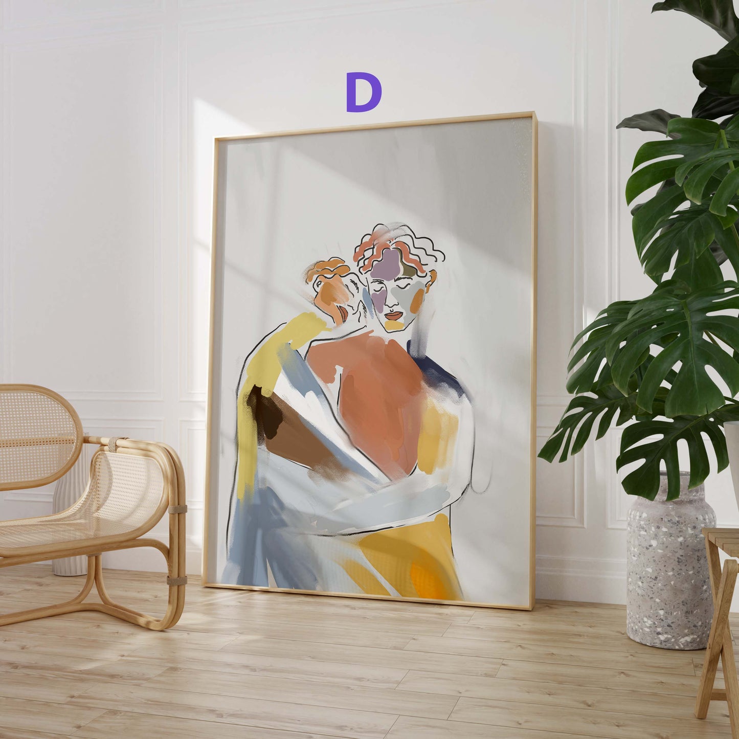 Lila Abstrakte Frauenkunst Poster · Geschenkidee · Moderne Porträts und Schwarz-Weiß Linienkunst · Dekoprint ohne Rahmen