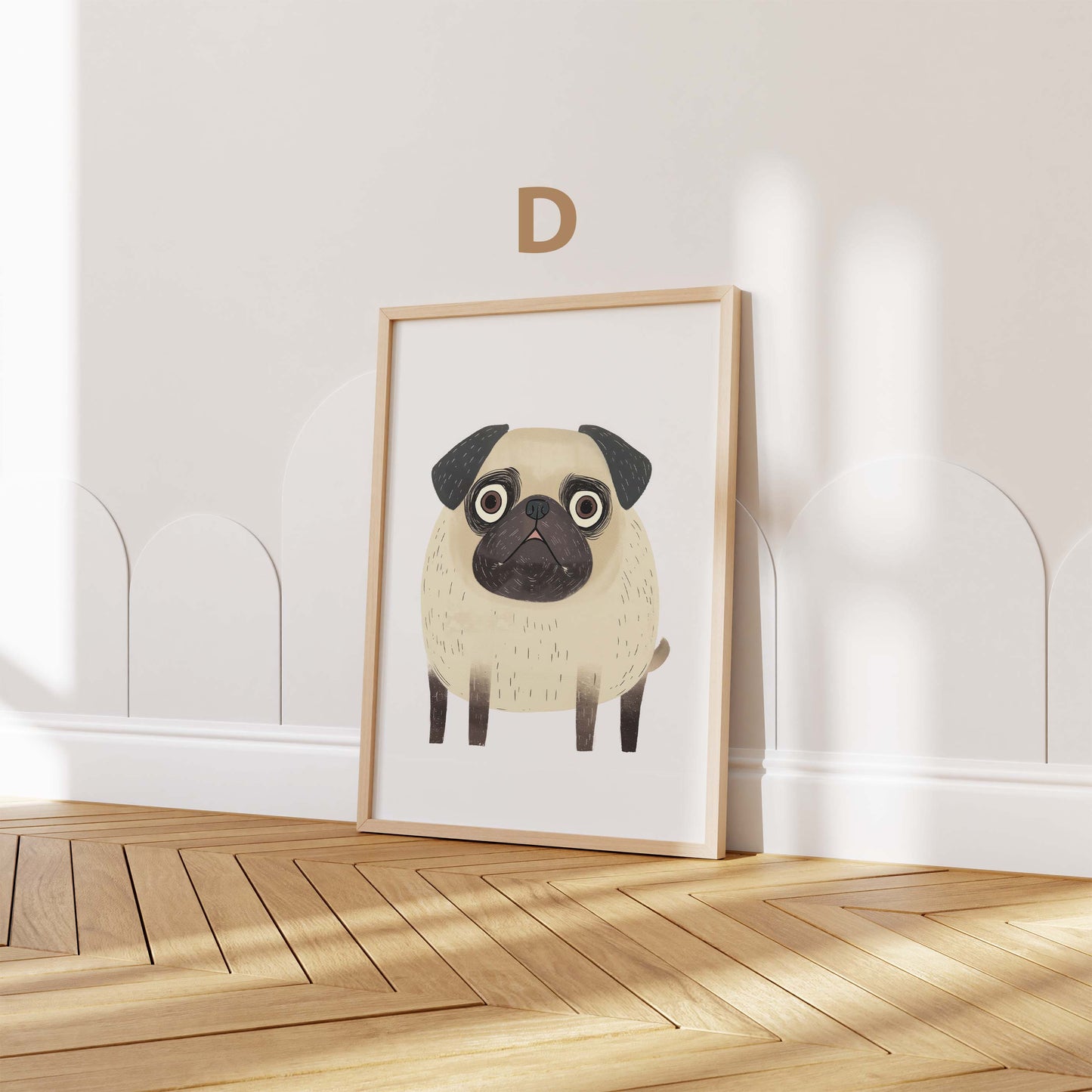 Niedliche Tier poster · Geschenkidee · Teddy, Hase, Mops, Giraffe und Welpe · Dekoprint ohne Rahmen