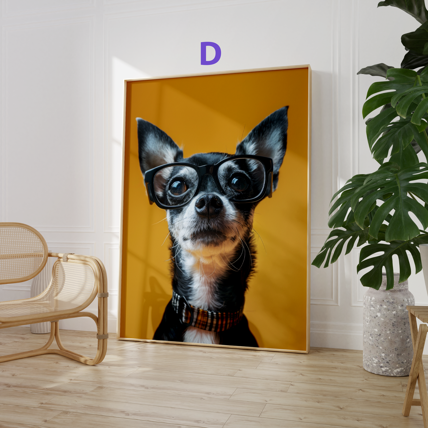Lustige Haustier Poster · Geschenkidee · Chihuahua mit Brille Hunde und Katze · Dekoprint ohne Rahmen