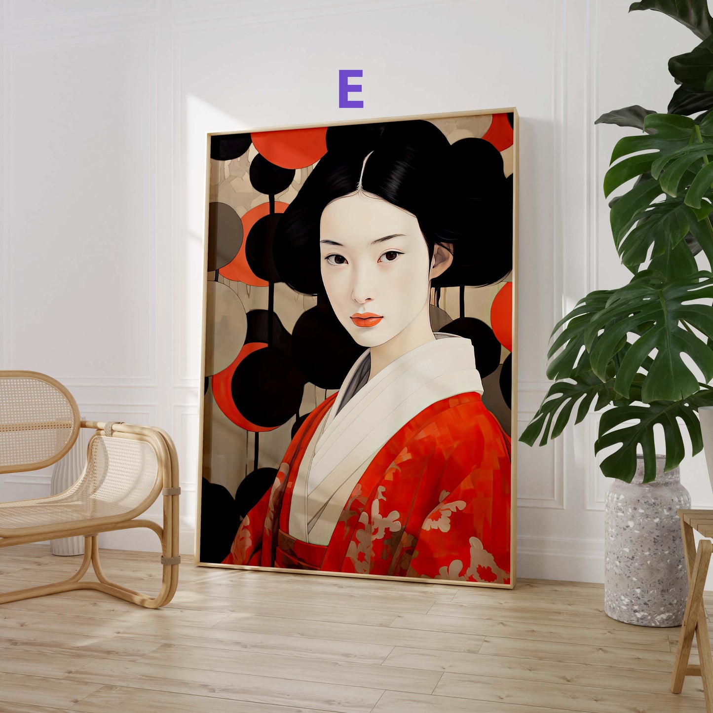 Japan Poster · Geschenkidee · Zen Kalligrafie Fuji Geisha und Lotusblüten · Dekoprint ohne Rahmen
