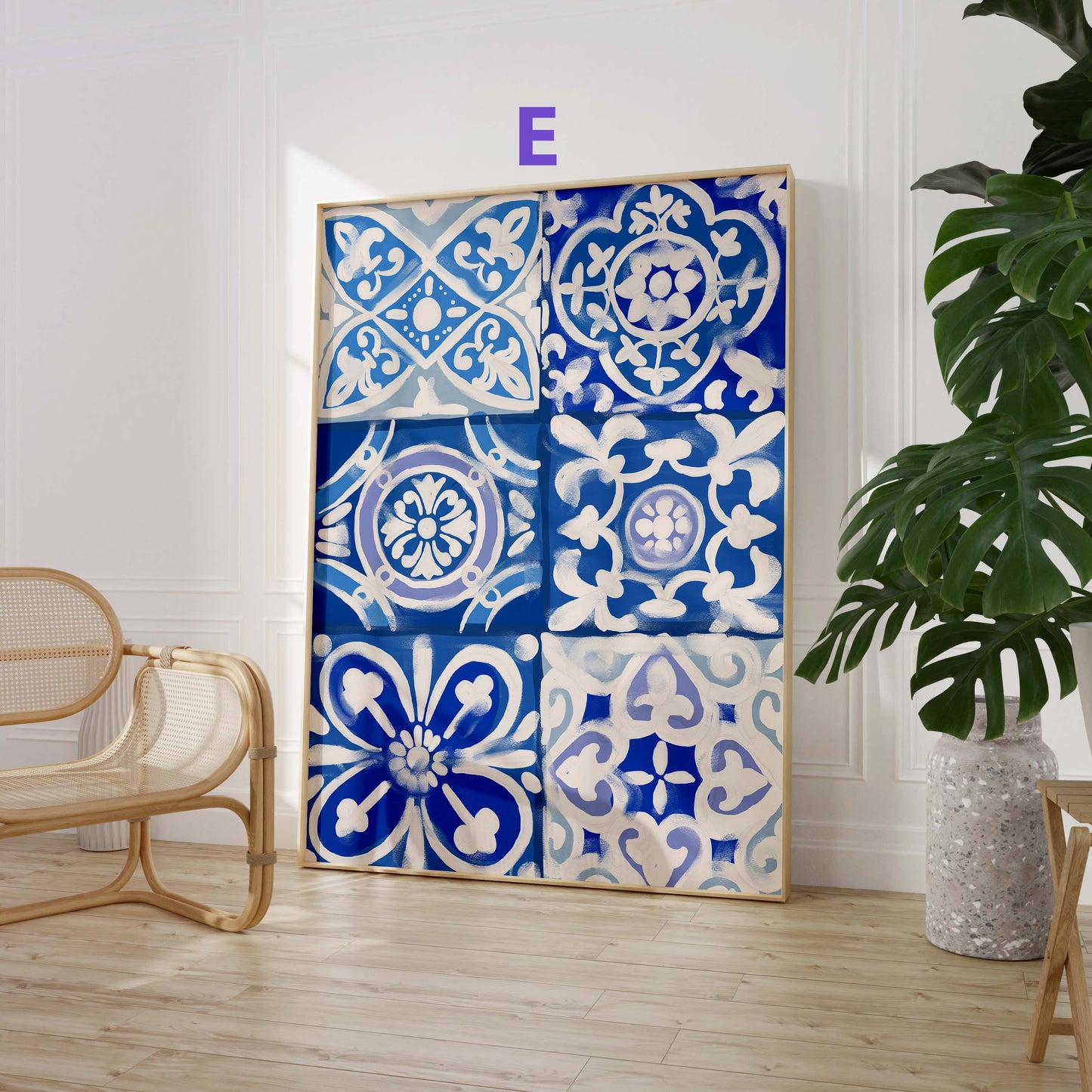 Mediterrane Zitronen Poster · Geschenkidee · Blaue Fliesen, Zitronen und mediterrane Kunst · Dekoprint ohne Rahmen