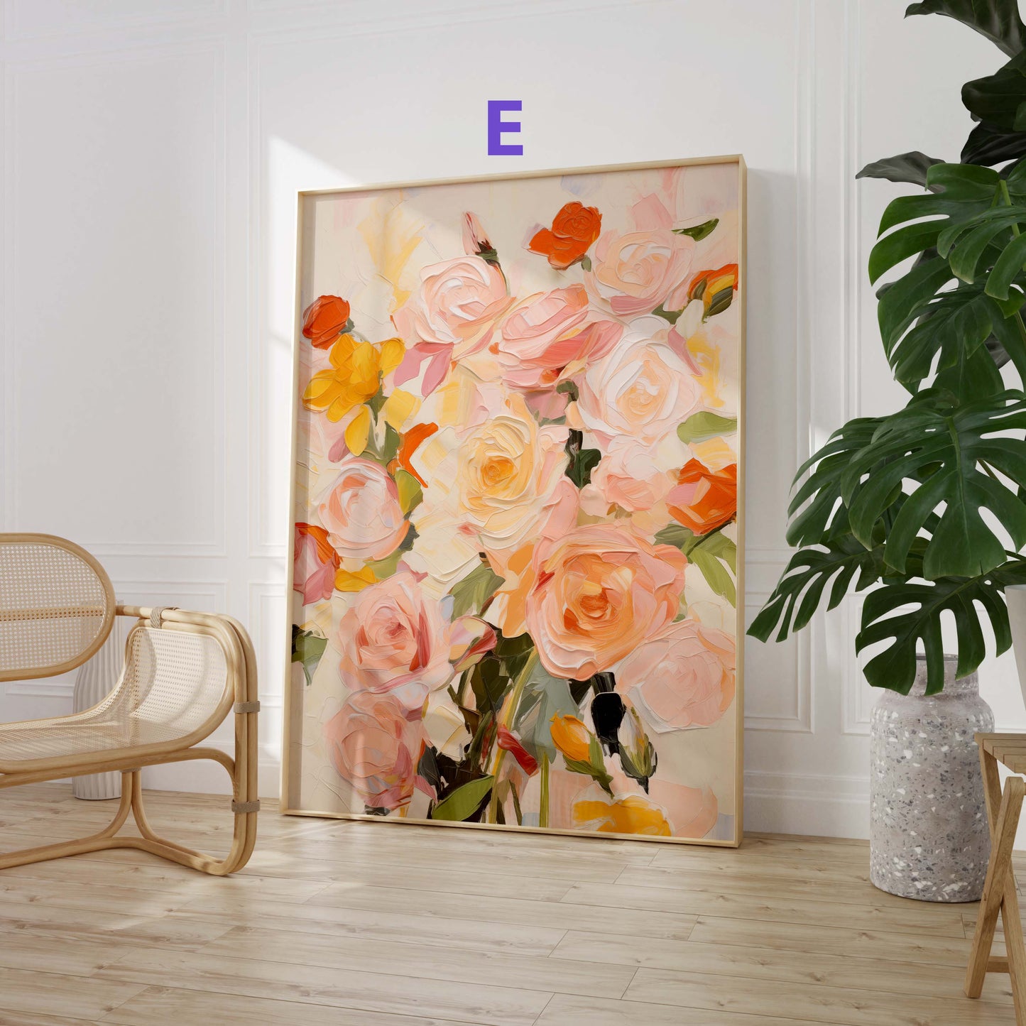 Blumen Poster · Geschenkidee · Korallenrosa Blüten · Romantische Floralkunst Aquarelloptik · Dekoprint ohne Rahmen