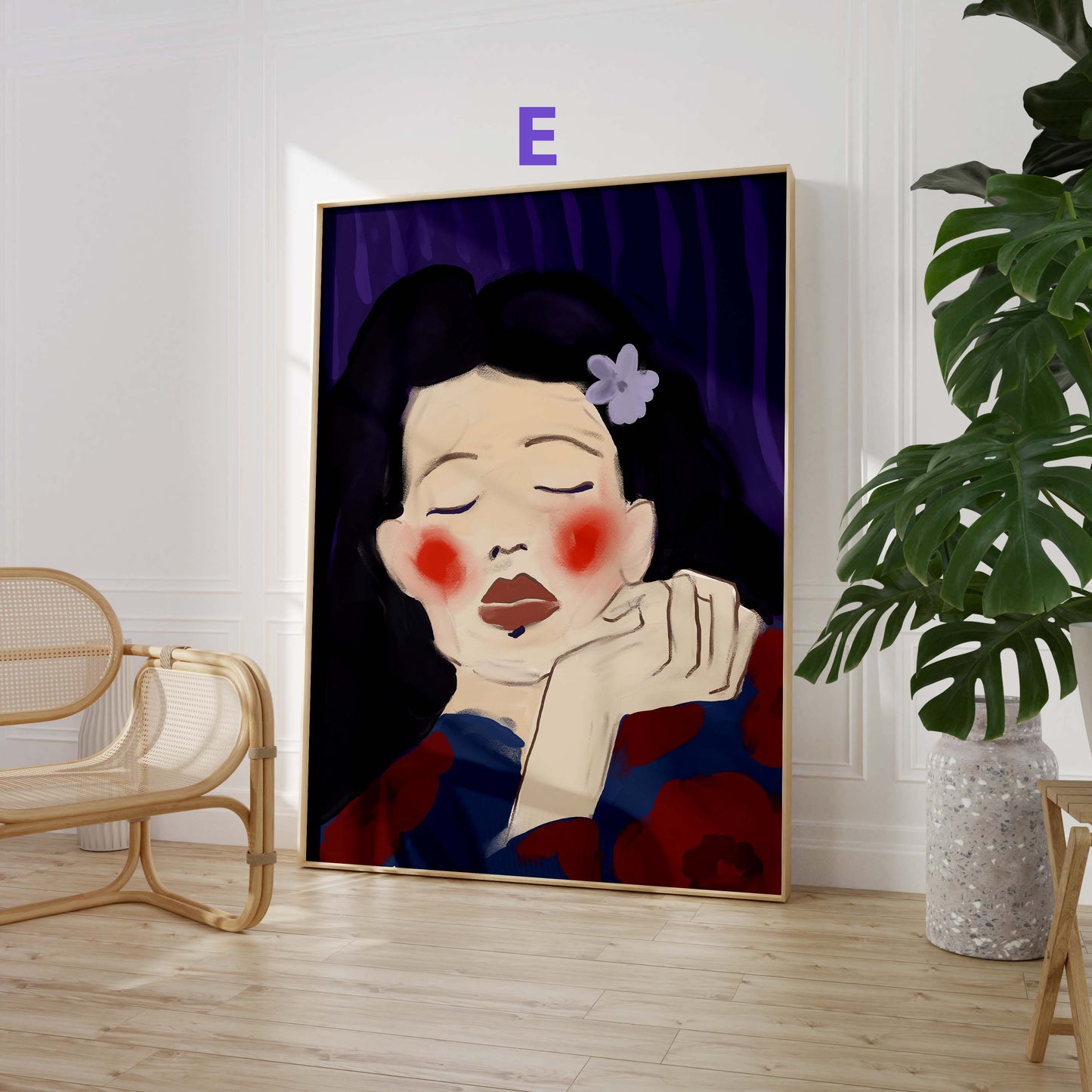 Lila Abstrakte Frauenkunst Poster · Geschenkidee · Moderne Porträts und Schwarz-Weiß Linienkunst · Dekoprint ohne Rahmen
