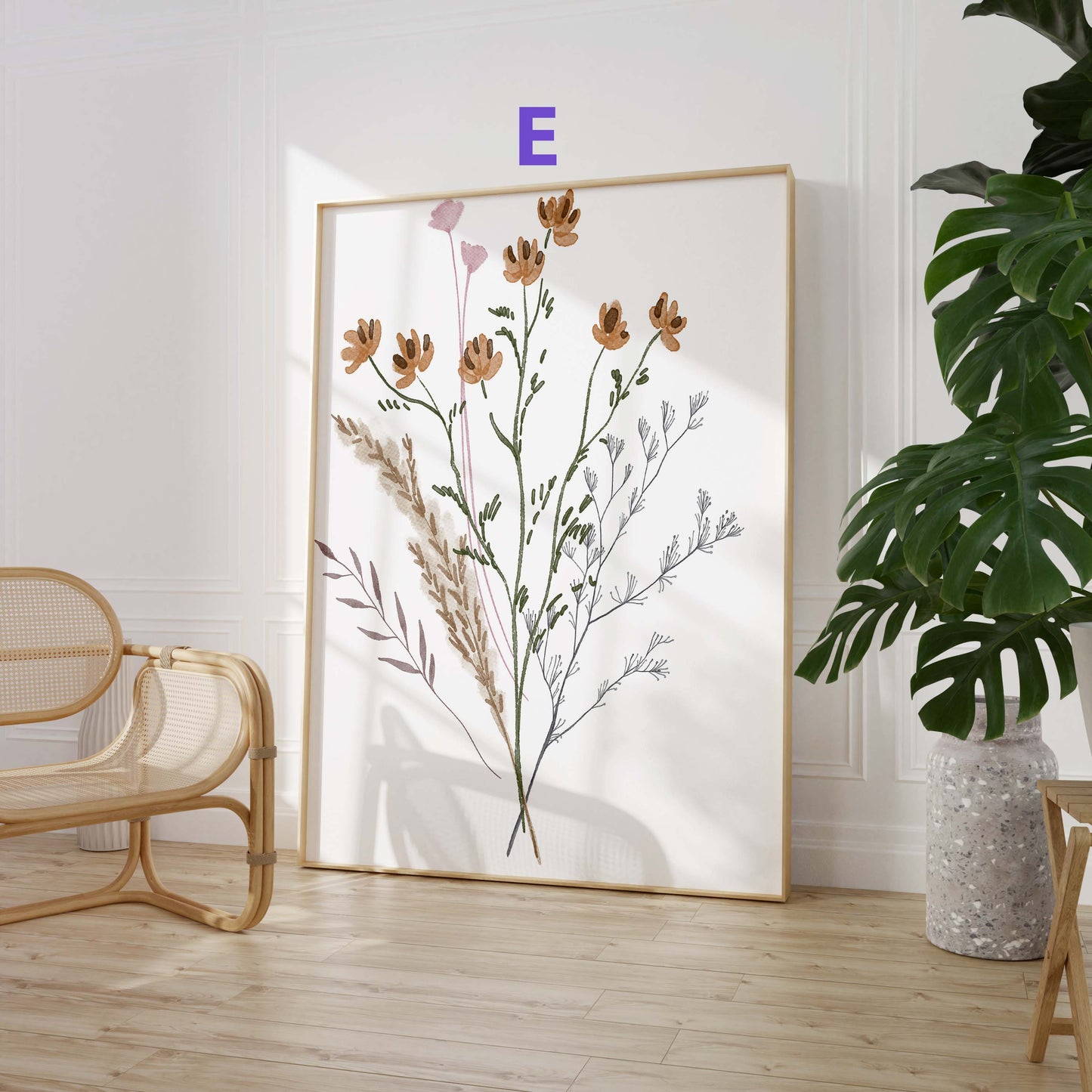Wildblumen Poster · Geschenkidee · Zarte botanische Blumen mit blauen Blüten und Schmetterlingen · Dekoprint ohne Rahmen