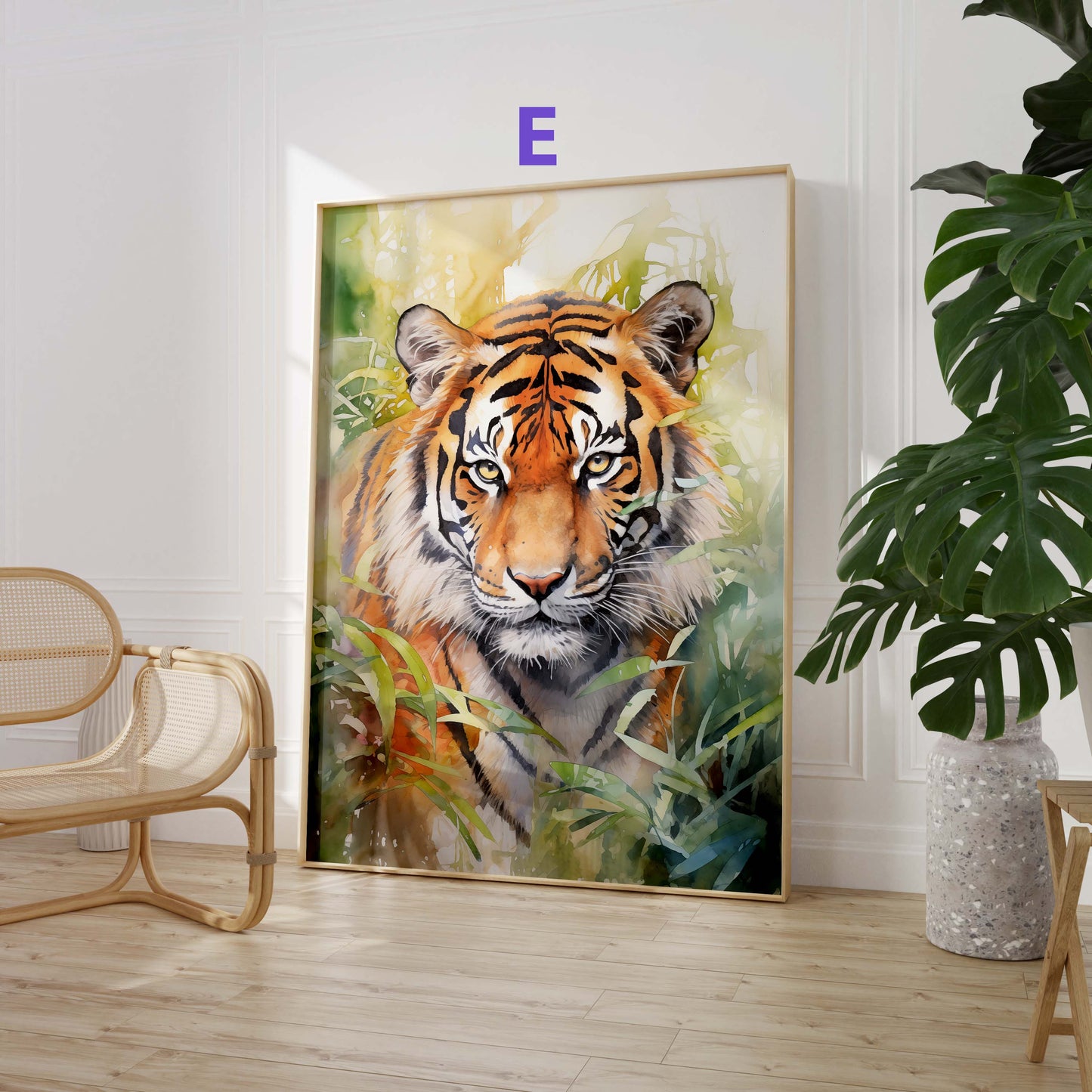 Safari Poster · Geschenkidee · Giraffe Tiger Affe Strauß und Palmen · Dekoprint ohne Rahmen