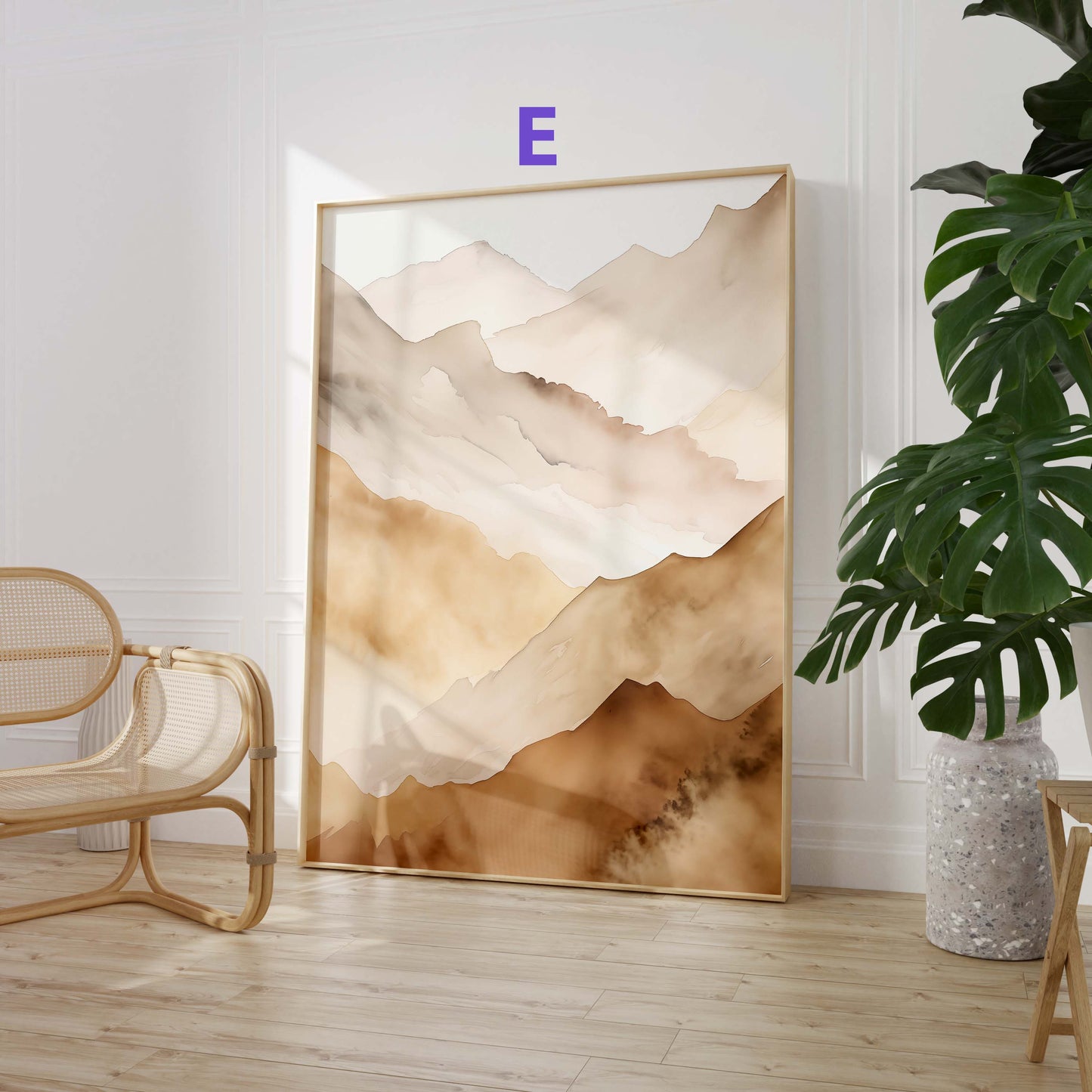 Aquarell Berglandschaft Poster · Geschenkidee · Warme Naturfarben und Moderne Landschaftskunst für Wohnzimmer · Dekoprint ohne Rahmen