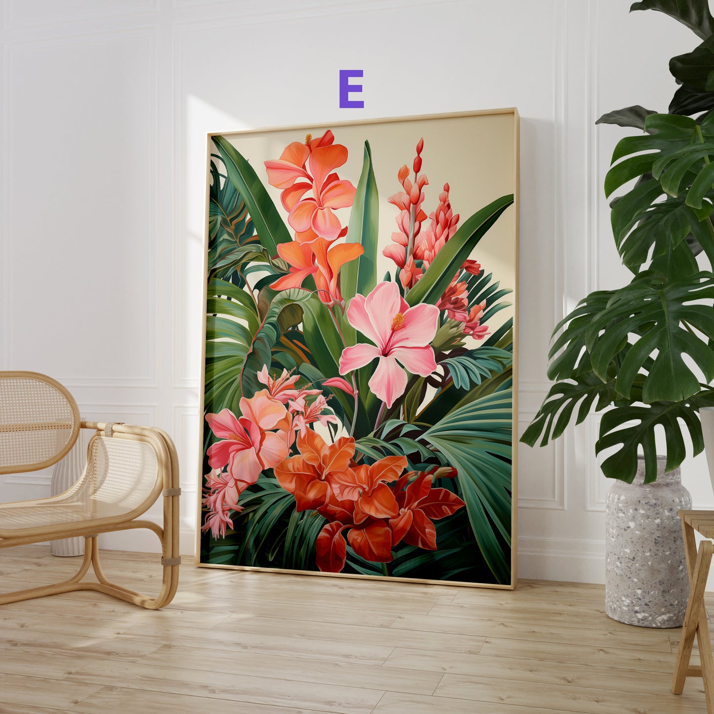 Dschungel Poster · Geschenkidee · Aquarell mit Leopard Papageien Flamingo · Wohnzimmer Deko · Dekoprint ohne Rahmen