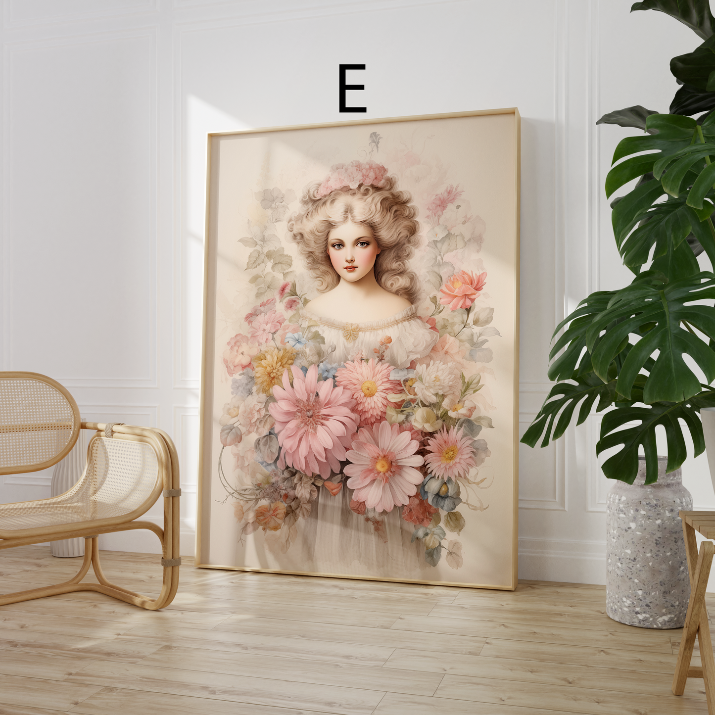 Moderne Kunst Poster · Geschenkidee · Elegante Frau mit Blumenkleid und Farbenfrohe Blumenkunst · Dekoprint ohne Rahmen