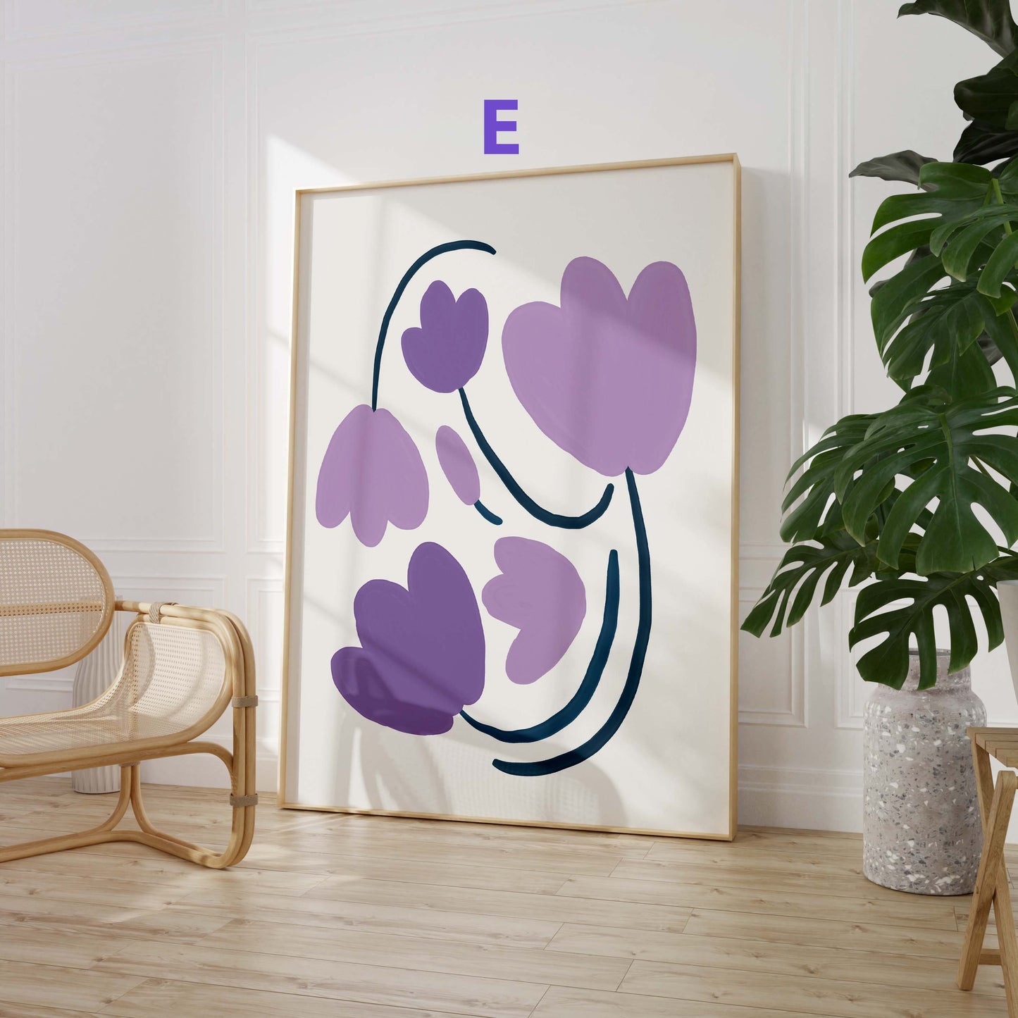 Abstrakte Frauen Kunst Poster · Geschenkidee · Moderne feminine Formen, Blumen und Tauben · Dekoprint ohne Rahmen
