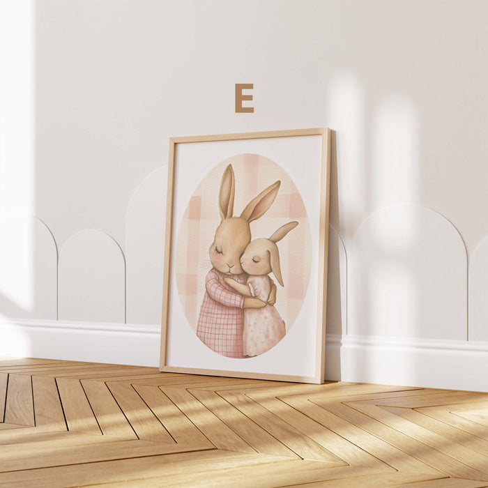 Häschen Poster mit Blumen und Kleidung für Kinderzimmer