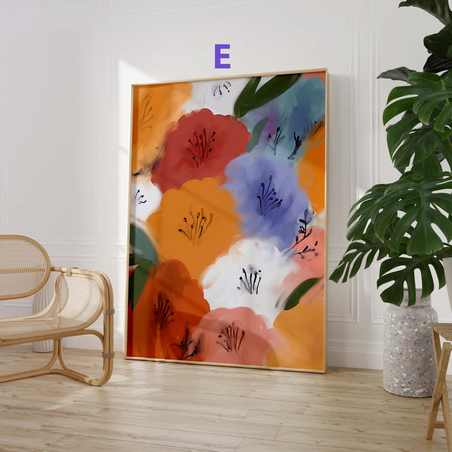 Bunte Blumen Poster · Geschenkidee · Abstrakte florale Formen und farbenfrohe Kunst · Dekoprint ohne Rahmen