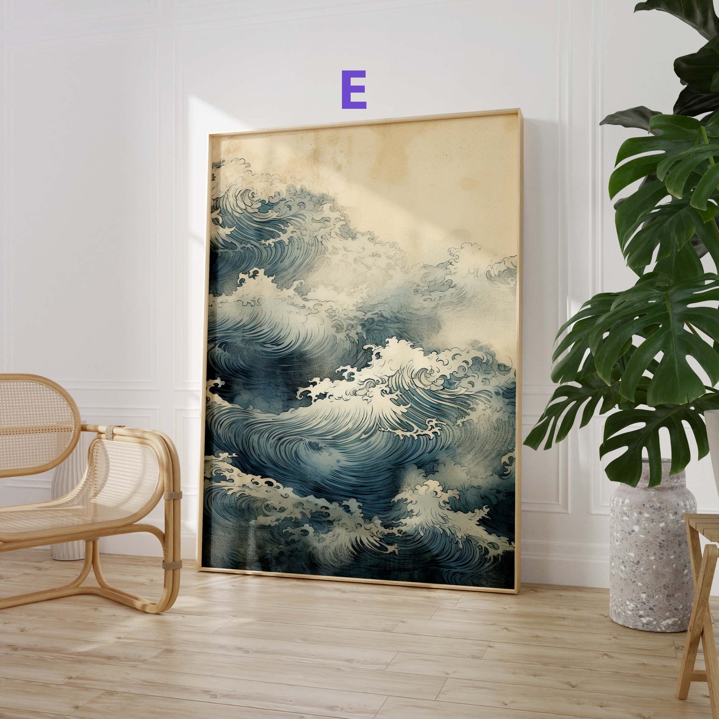 Japan Poster · Geschenkidee · Geisha Ukiyo-e Wellen und Zen Landschaft · Dekoprint ohne Rahmen