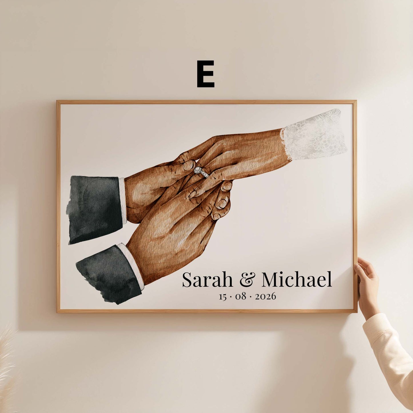 Hochzeit Hände Ring Austausch Poster · Geschenkidee · Personalisierte Namen Datum Paar Illustration · Print ohne Rahmen