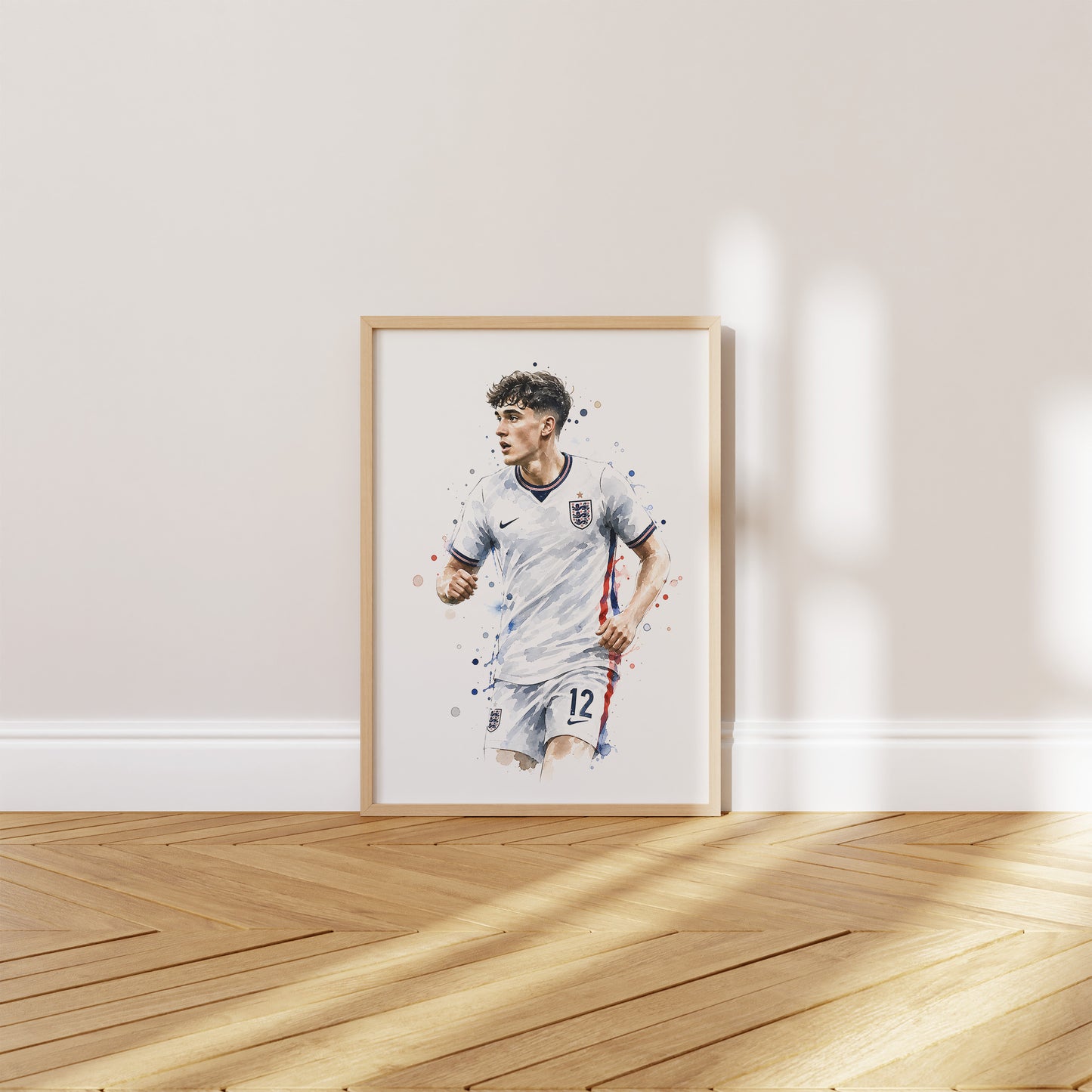 Fußball Poster England Spieler · Geschenkidee · Aquarell Sport Wandbild · Deko Print ohne Rahmen