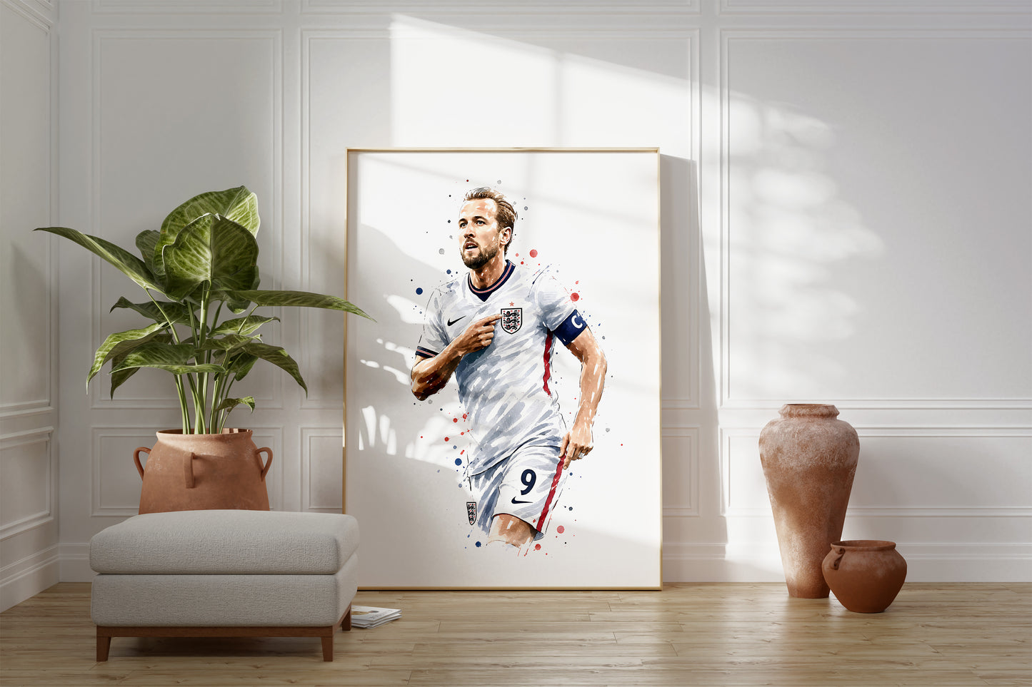 Fußball Poster England Spieler · Geschenkidee · Aquarell Sport Wandbild · Deko Print ohne Rahmen
