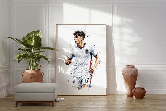 Fußball Poster England Spieler · Geschenkidee · Aquarell Sport Wandbild · Deko Print ohne Rahmen