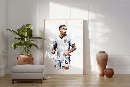 Fußball Poster England Spieler · Geschenkidee · Aquarell Sport Wandbild · Deko Print ohne Rahmen