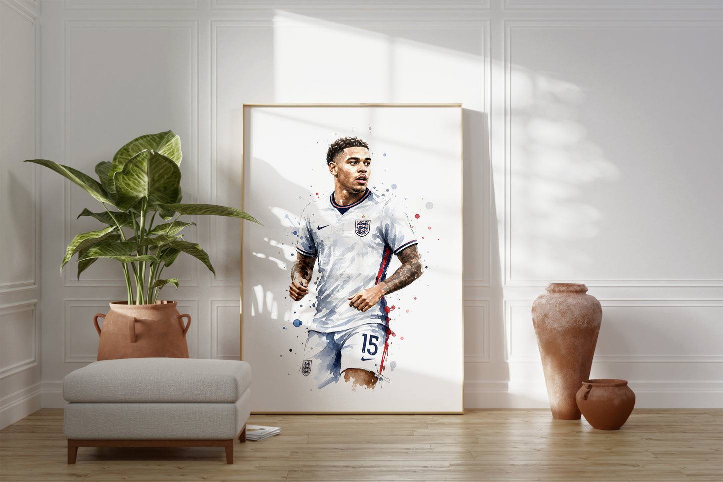 Fußball Poster England Spieler · Geschenkidee · Aquarell Sport Wandbild · Deko Print ohne Rahmen
