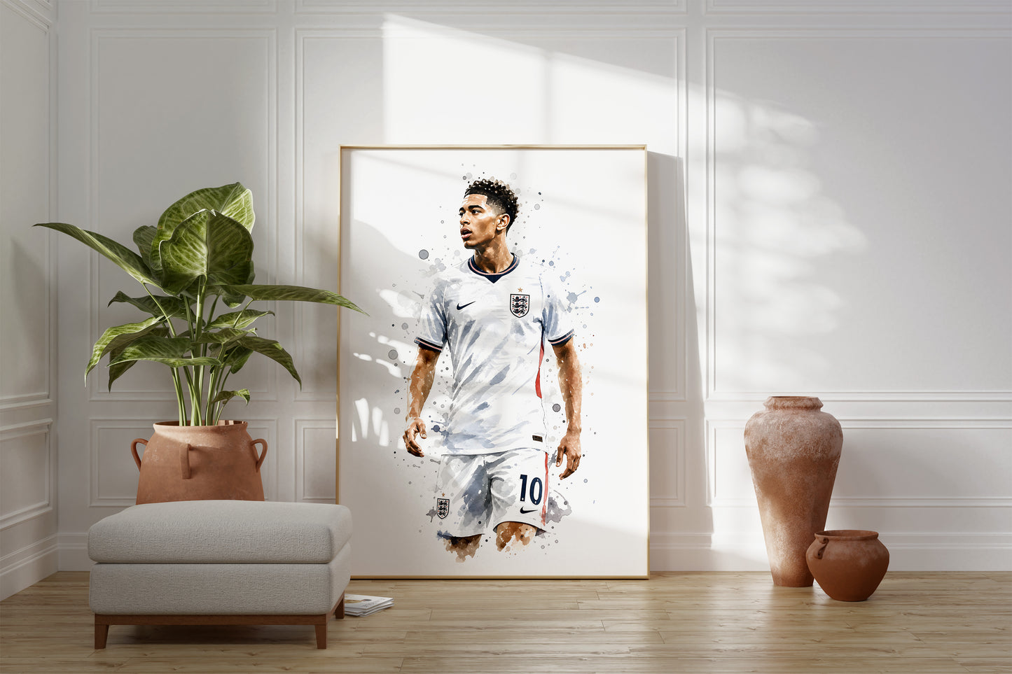Fußball Poster England Spieler · Geschenkidee · Aquarell Sport Wandbild · Deko Print ohne Rahmen