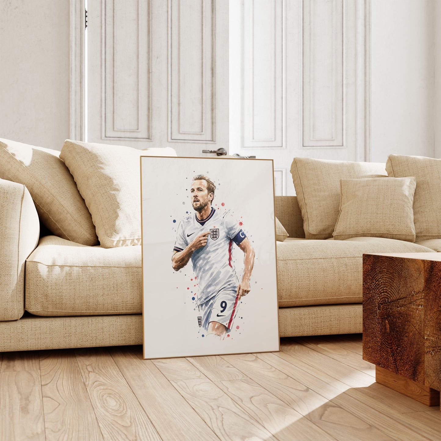 Fußball Poster England Spieler · Geschenkidee · Aquarell Sport Wandbild · Deko Print ohne Rahmen