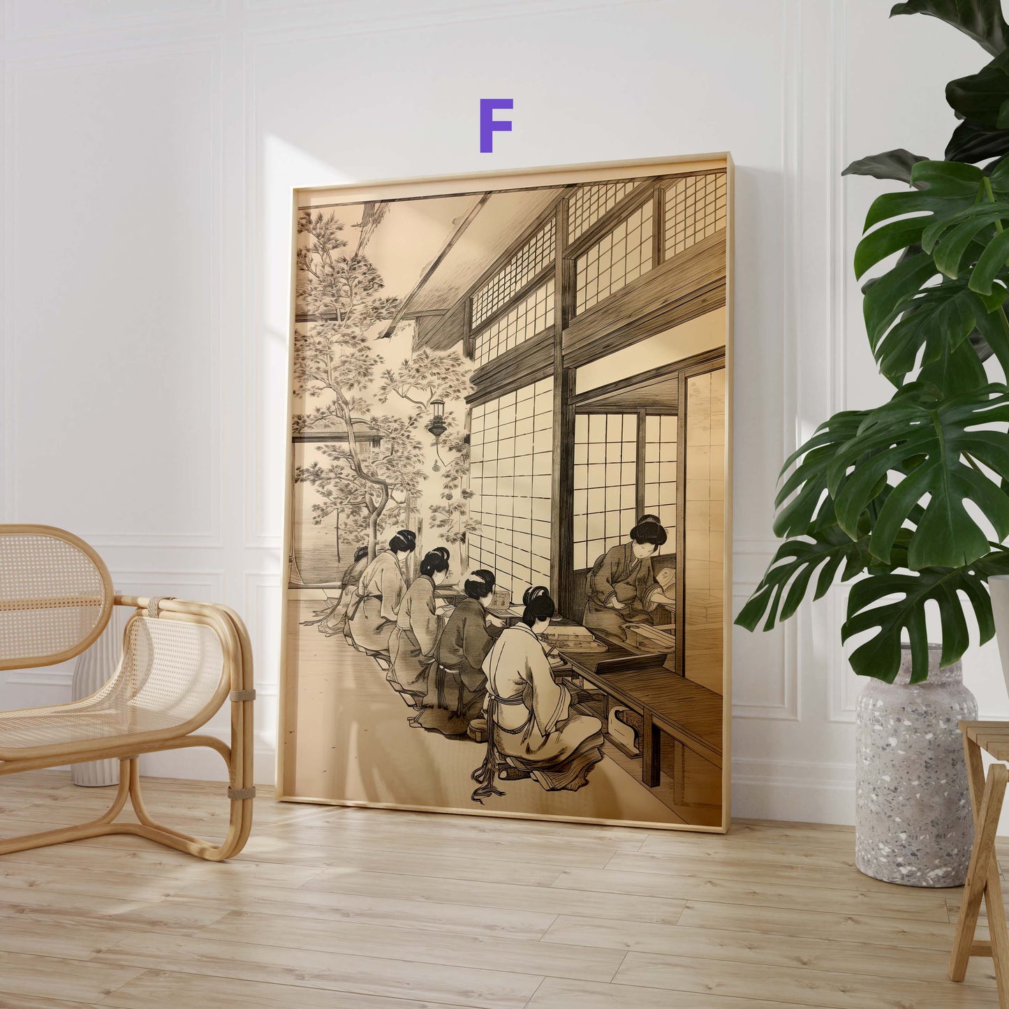 Japan Poster · Geschenkidee · Geisha Kirschblüten Koi und Lotus im Japandi Stil · Dekoprint ohne Rahmen