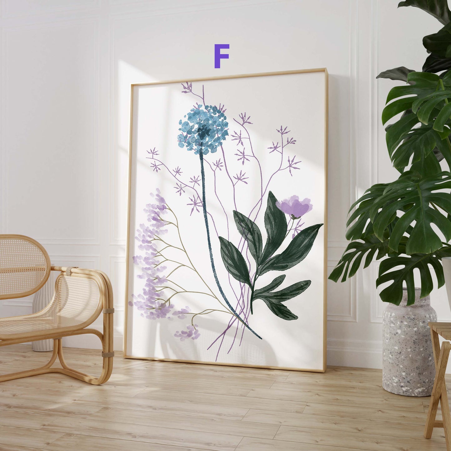 Botanische Wildblumen Poster · Geschenkidee · Zarte Blumenarrangements in Pastellfarben mit Schmetterlingen · Dekoprint ohne Rahmen