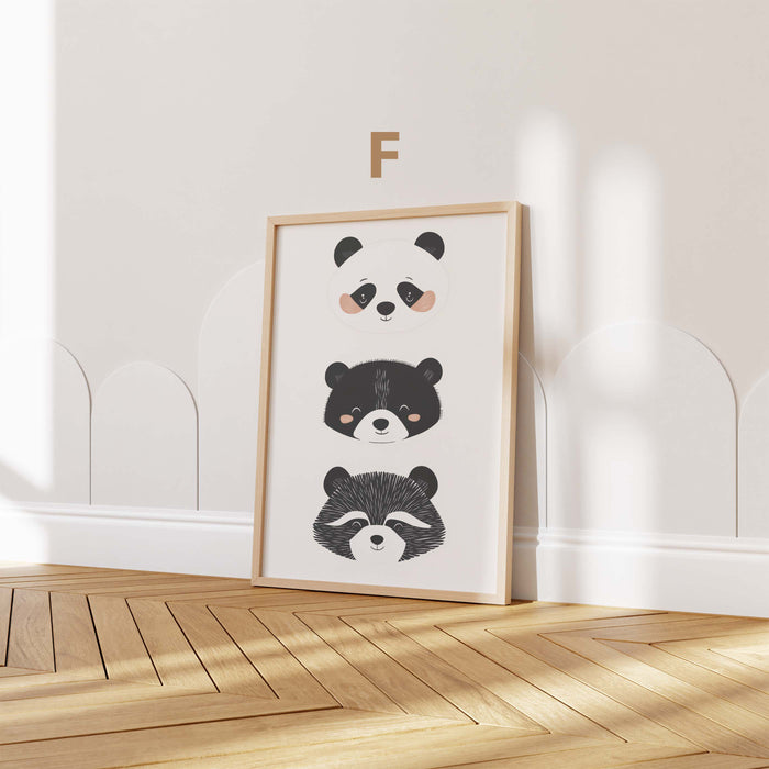 Süße Tiere Poster für Kinderzimmer mit Panda und Katze