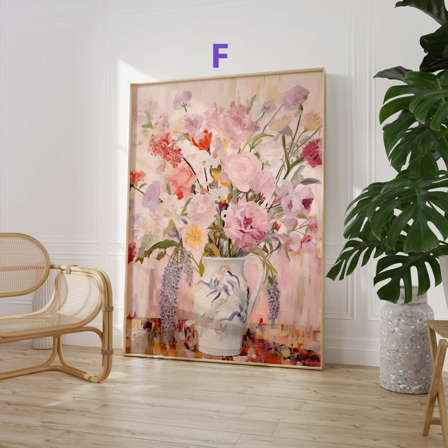 Blumen Poster · Geschenkidee · Korallenrosa Blüten · Romantische Floralkunst Aquarelloptik · Dekoprint ohne Rahmen