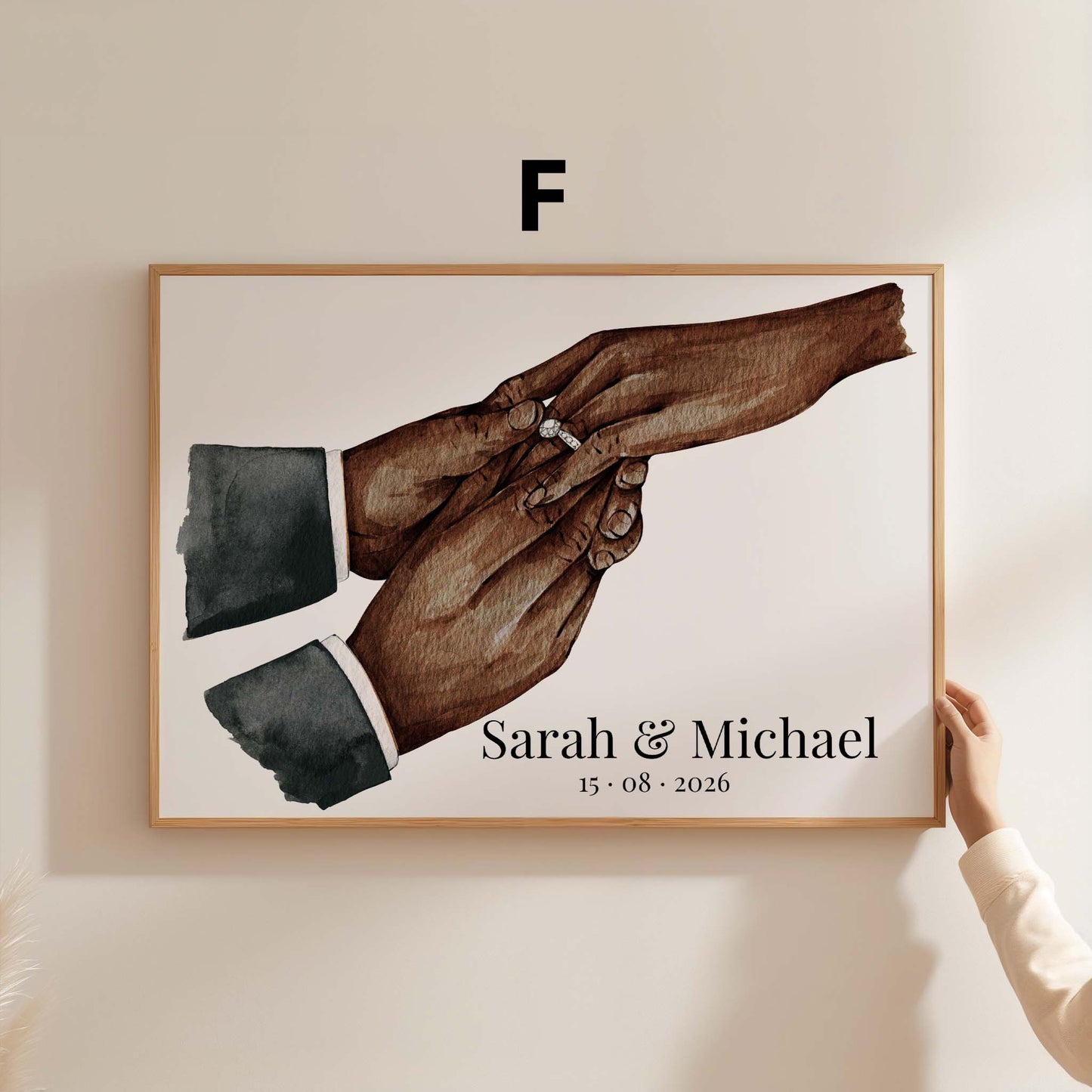 Hochzeit Hände Ring Austausch Poster · Geschenkidee · Personalisierte Namen Datum Paar Illustration · Print ohne Rahmen
