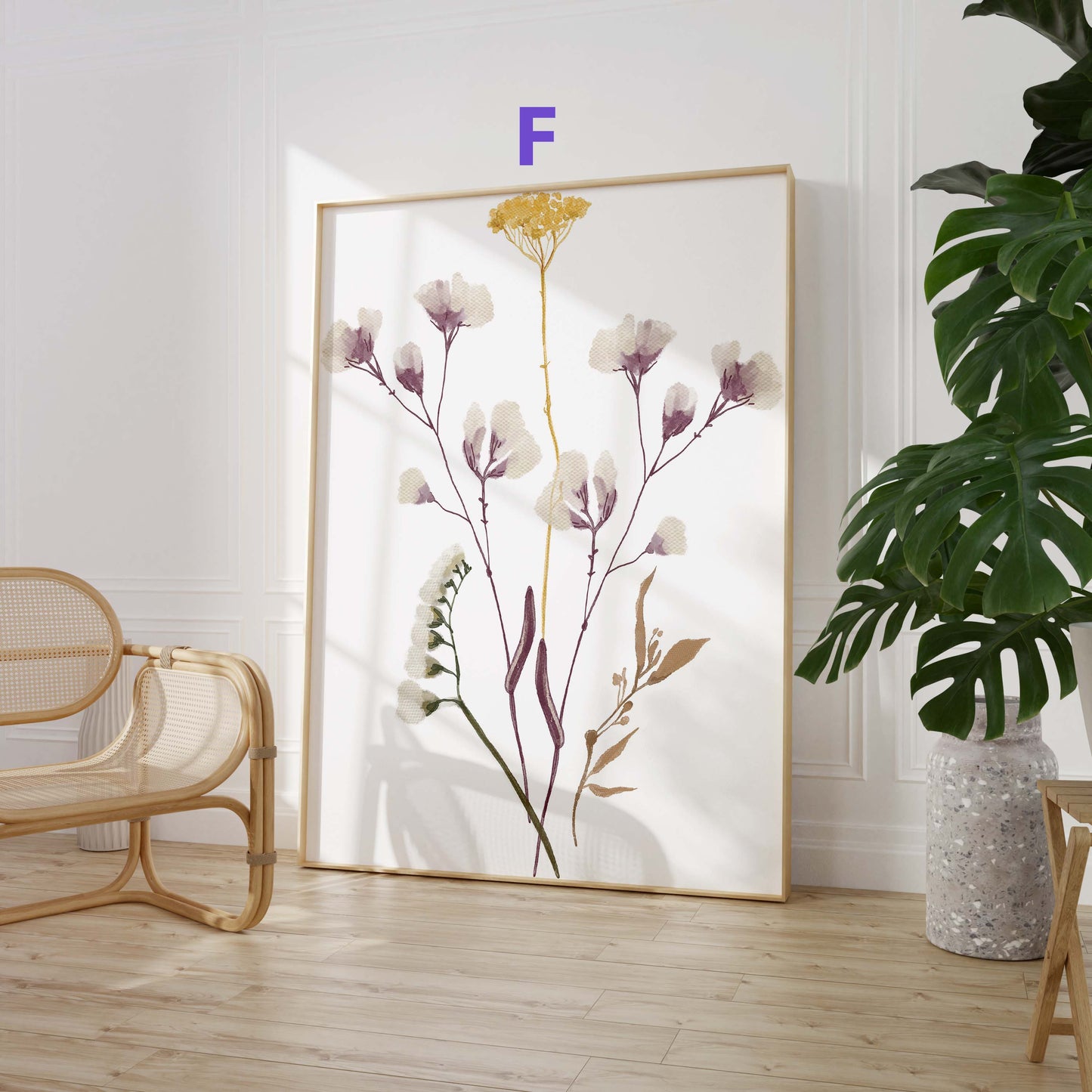 Zarte Blumen Poster · Geschenkidee · Pastellfarbene Wildblumen und botanische Pflanzenillustration · Dekoprint ohne Rahmen