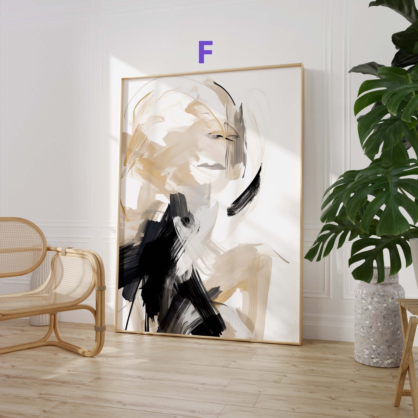 Abstrakte Poster Wanddeko · Minimalistische Beige Schwarz Kunst · Moderne Geometrische Wohnzimmer Bilder · Print ohne Rahmen