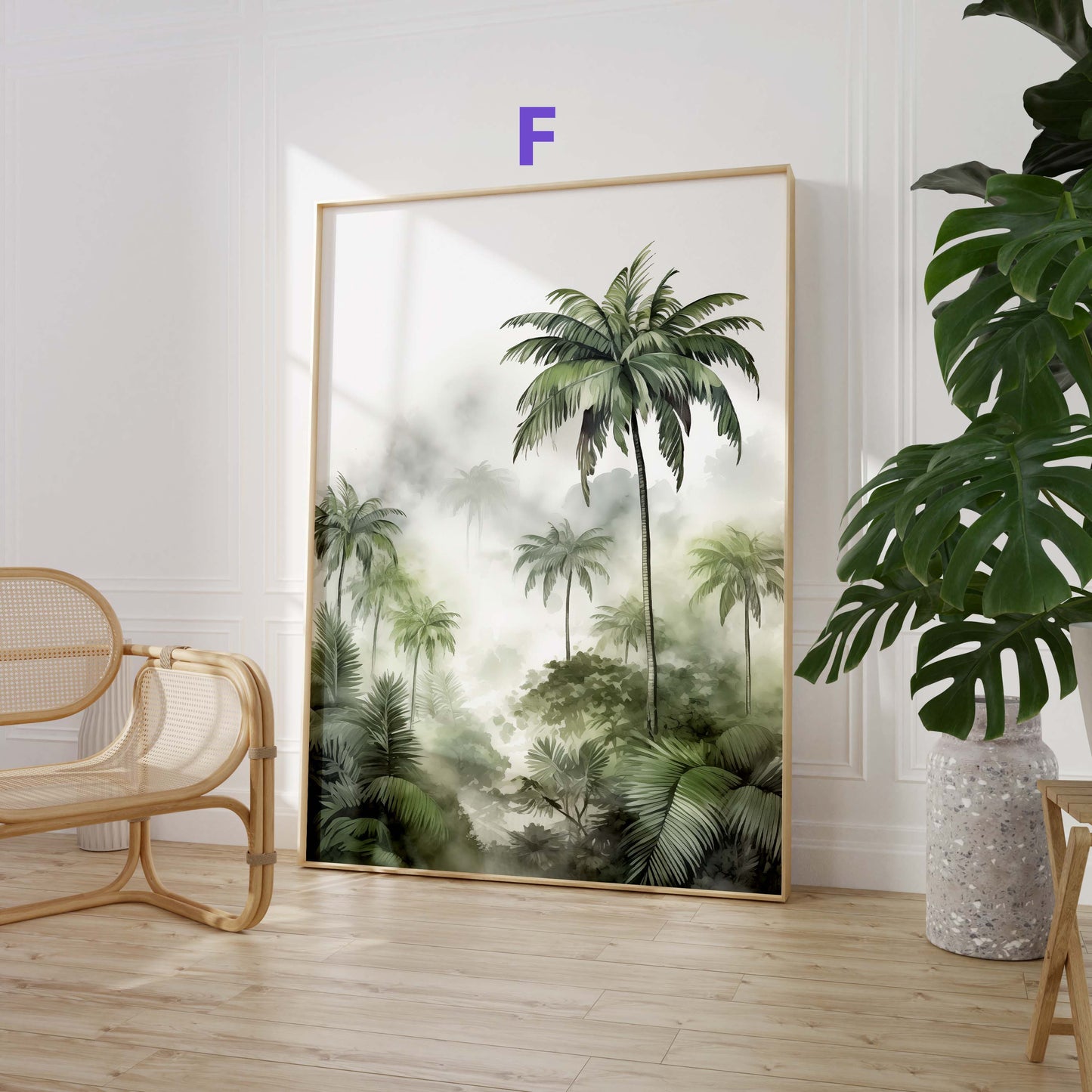 Dschungel Poster · Geschenkidee · Tropischer Regenwald Palmen Papageien und Leopard · Dekoprint ohne Rahmen